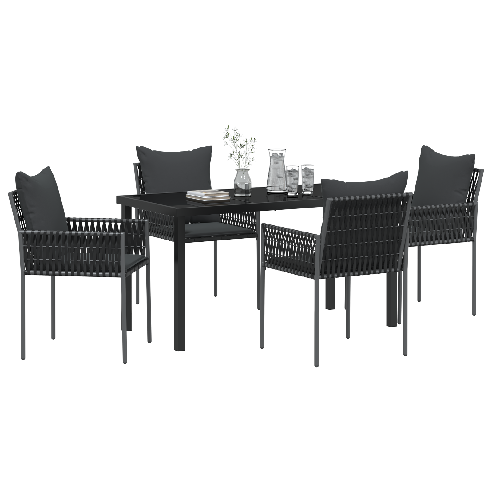 vidaXL 5-delige Tuin Eetset met Kussens Zwart Poly Rattan