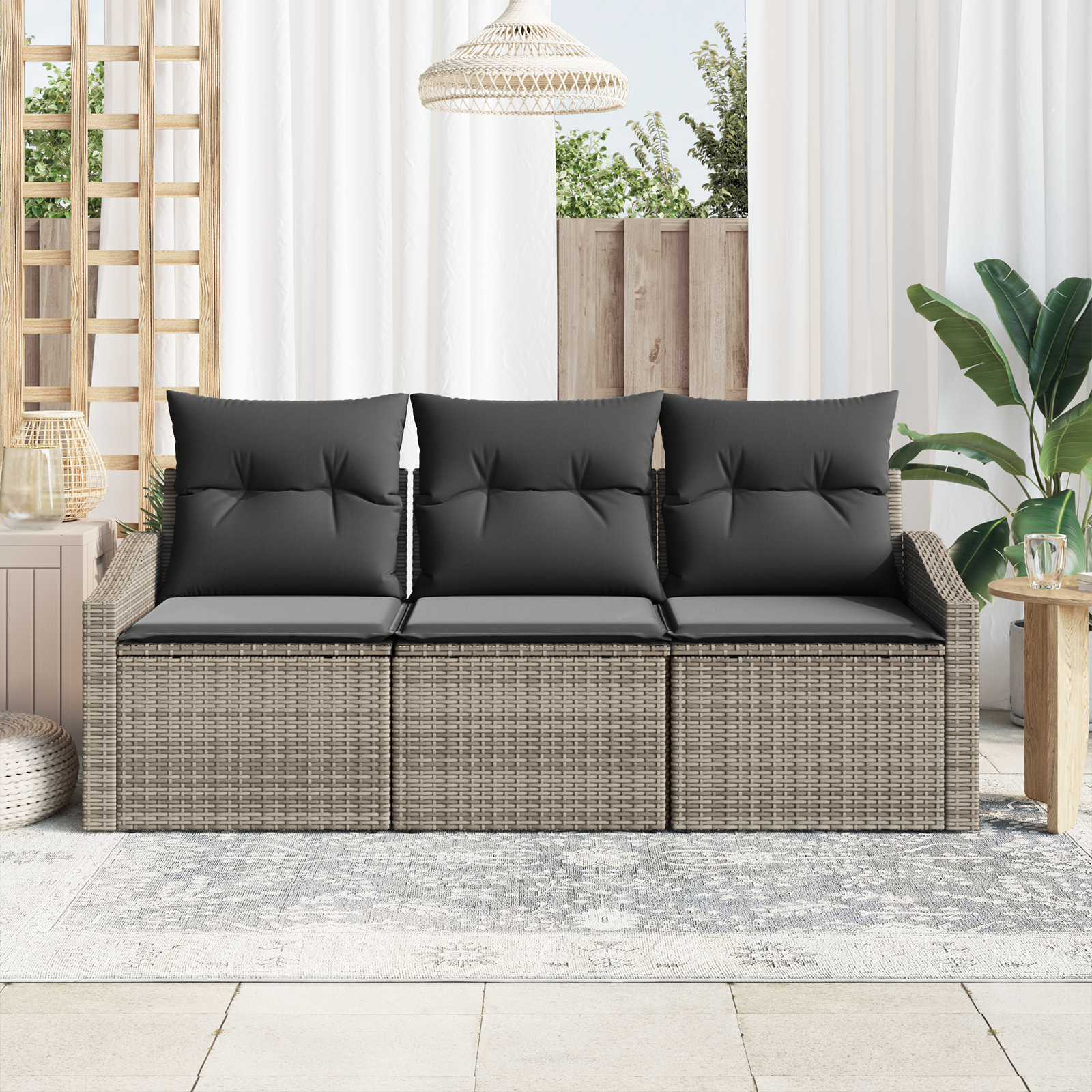 vidaXL 3-delige Tuinset met kussens poly rattan grijs