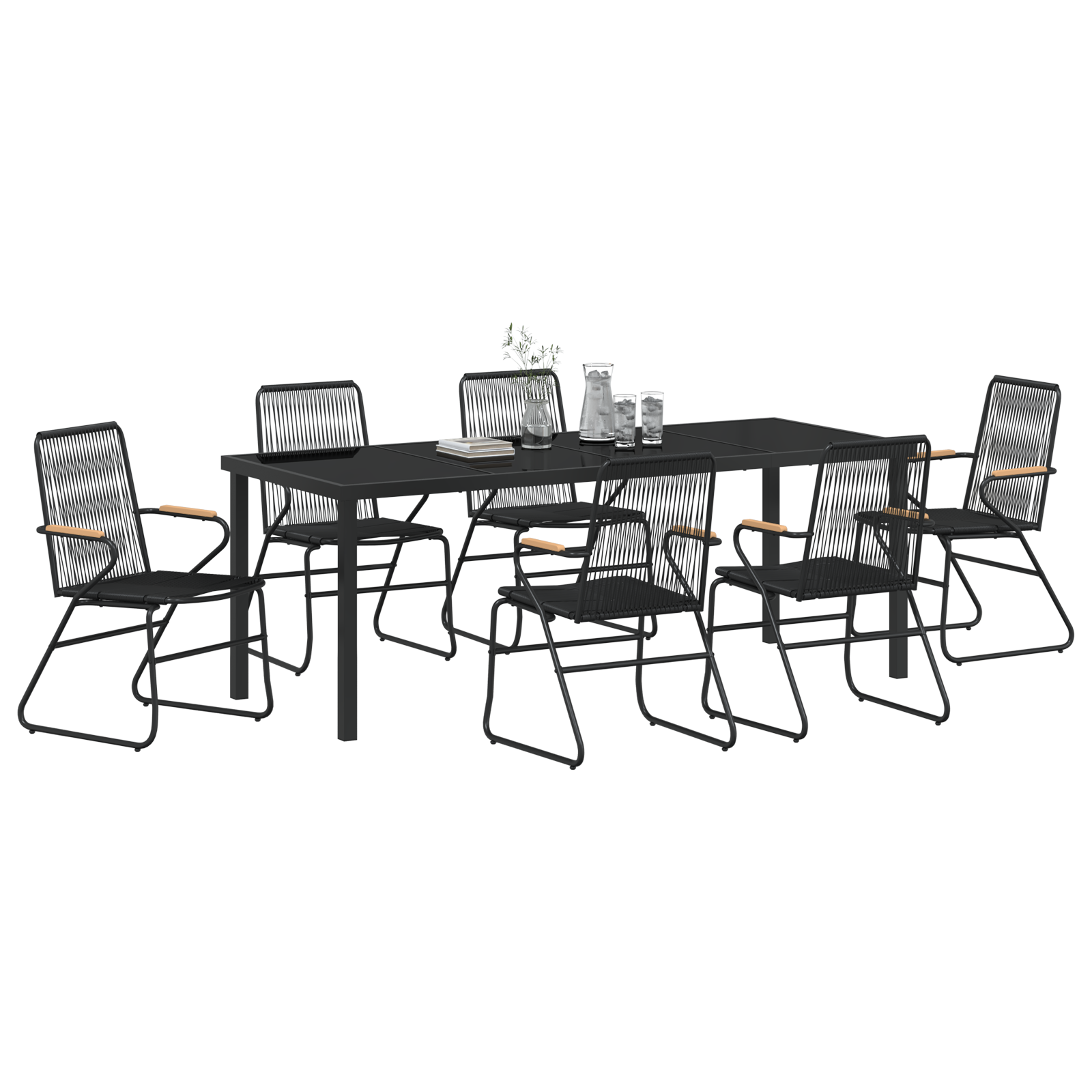 vidaXL 7-delige Tuin Eetset Zwart PVC Rattan