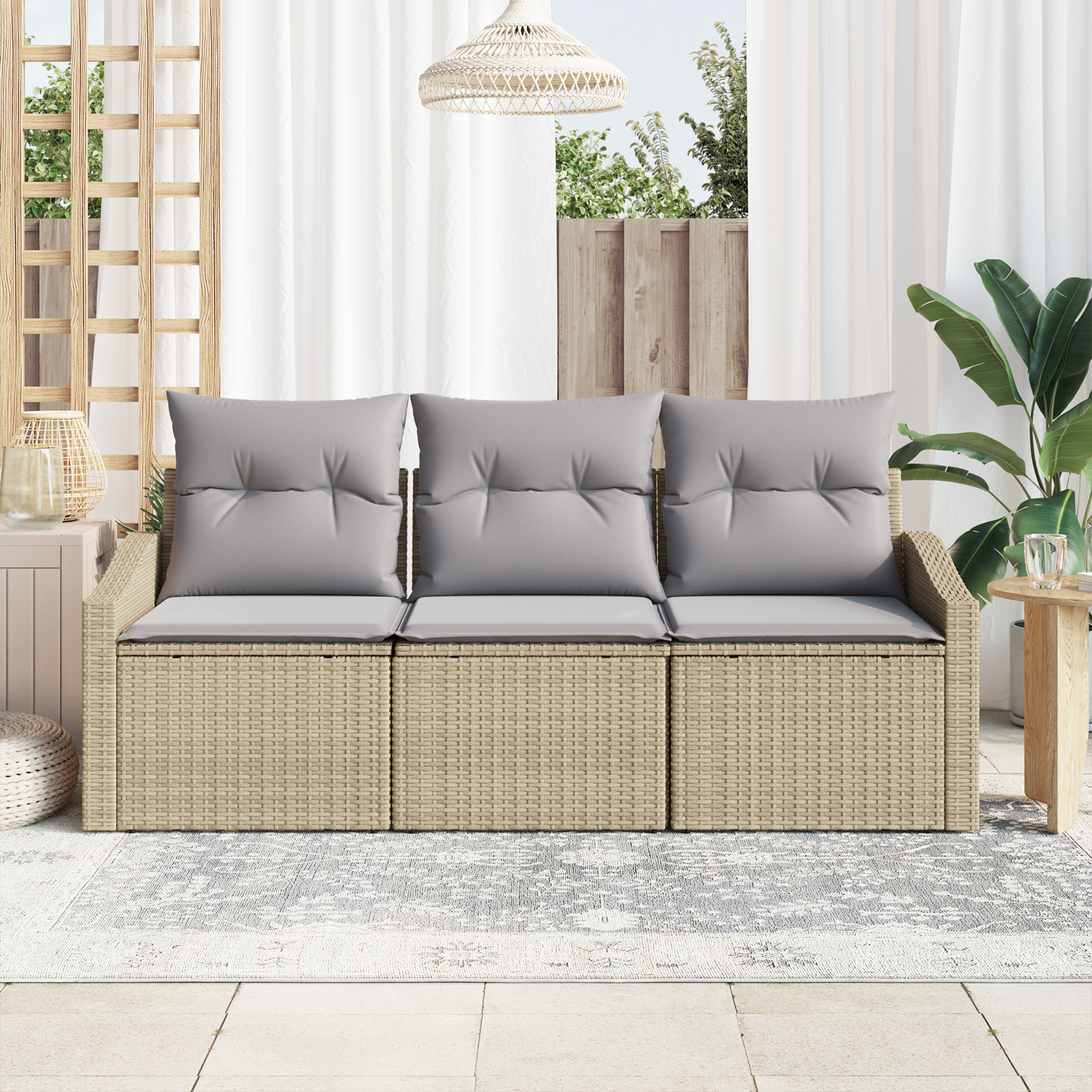 vidaXL 3-delige Tuinset met kussens poly rattan beige