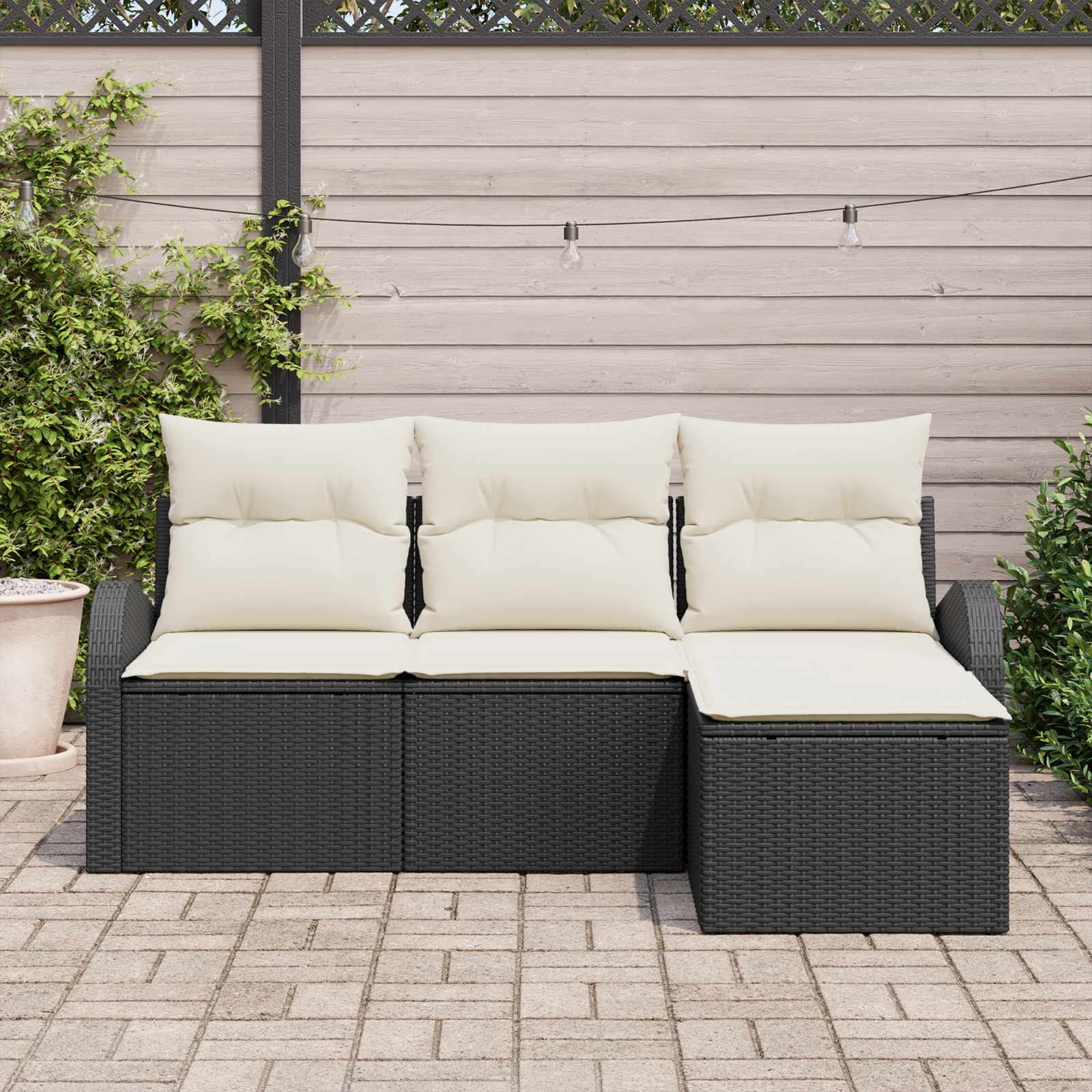 vidaXL 4-delige tuinset met kussens zwart poly rattan