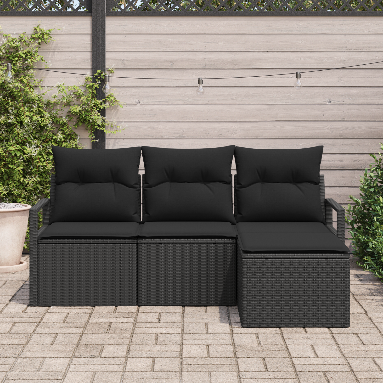 vidaXL 4-delige Tuinbankenset met kussens poly rattan zwart