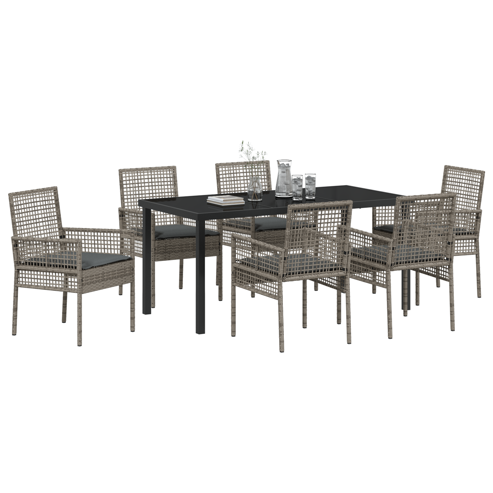 vidaXL 7-delige tuinset met kussens in grijs poly rattan