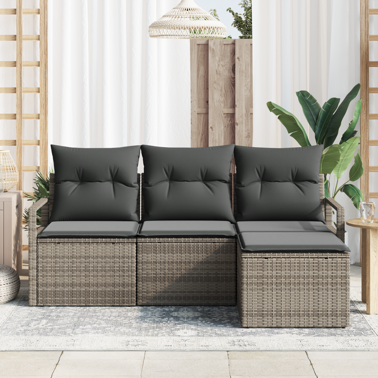 vidaXL 4-delige Tuinbankenset met kussens poly rattan grijs