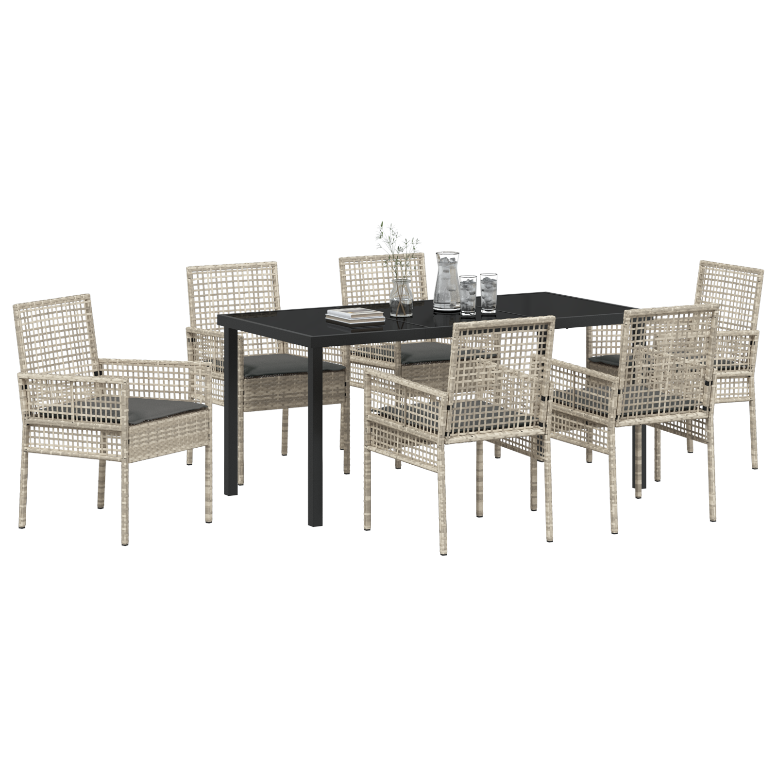 vidaXL 7-delige tuinset met kussens in lichtgrijs poly rattan