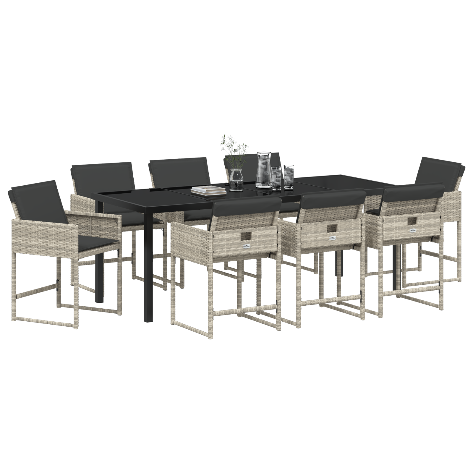 vidaXL 9-delige tuinset met kussens lichtgrijs poly rattan