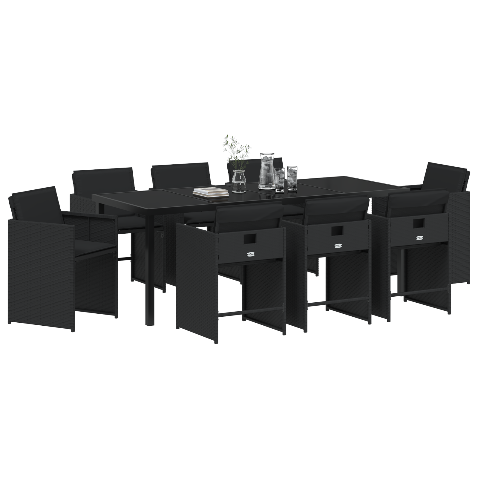 vidaXL 9-delige tuinset met kussens - zwart poly rattan