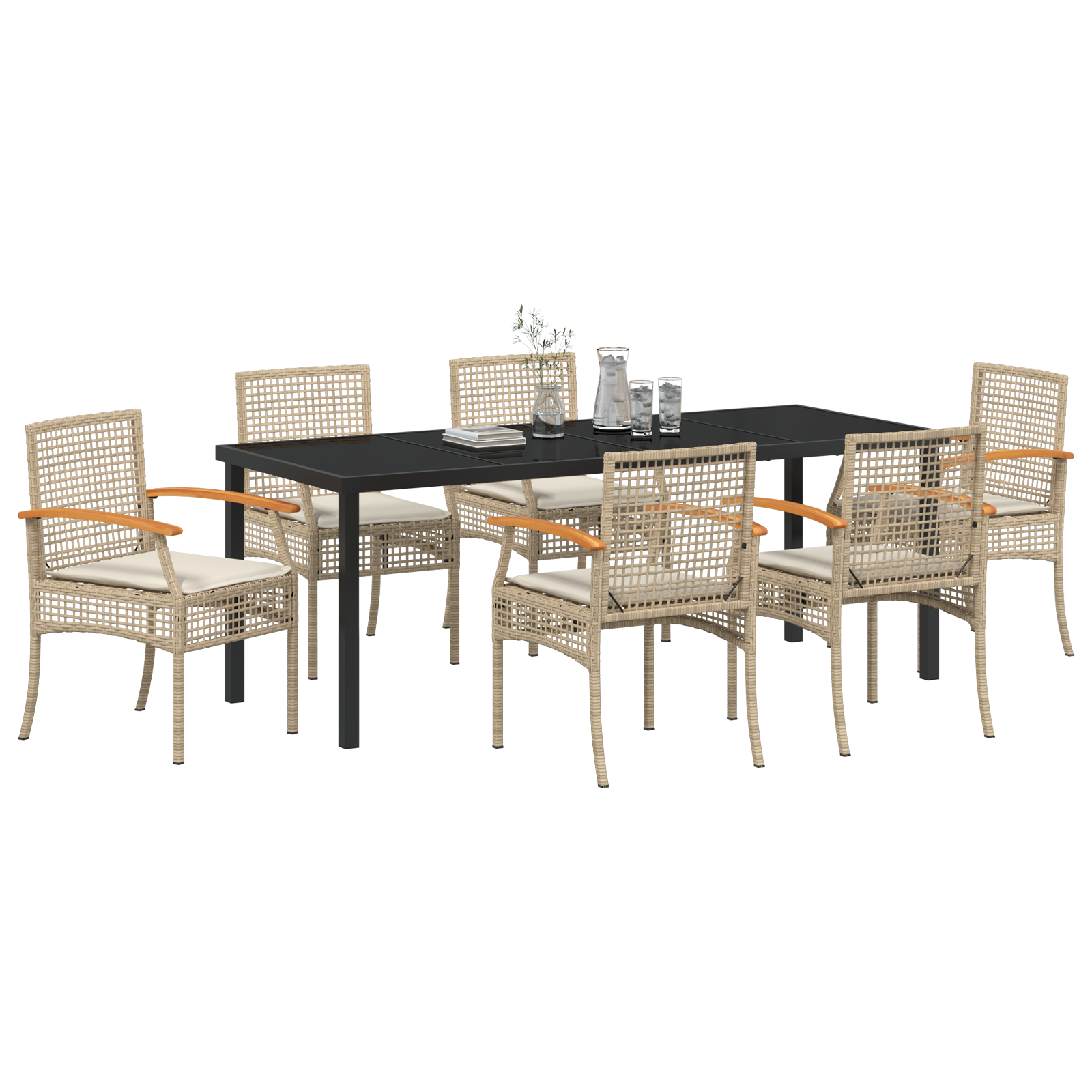 vidaXL 7-delige Tuin Eetset met Kussens Beige Poly Rattan