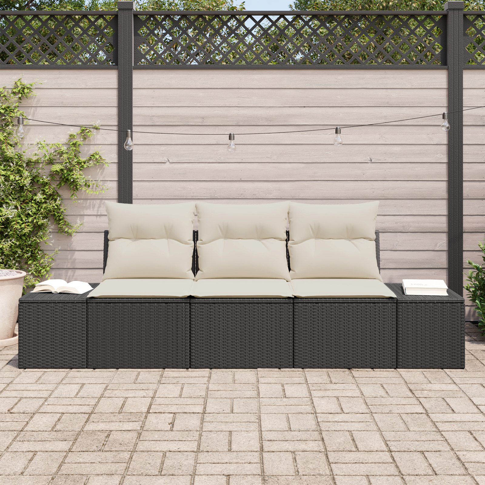 vidaXL 3-delige Tuinbankenset met kussens poly rattan zwart