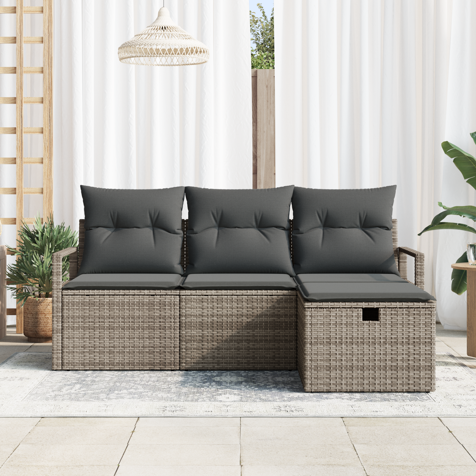 vidaXL 4-delige Tuinbankenset met kussens poly rattan grijs