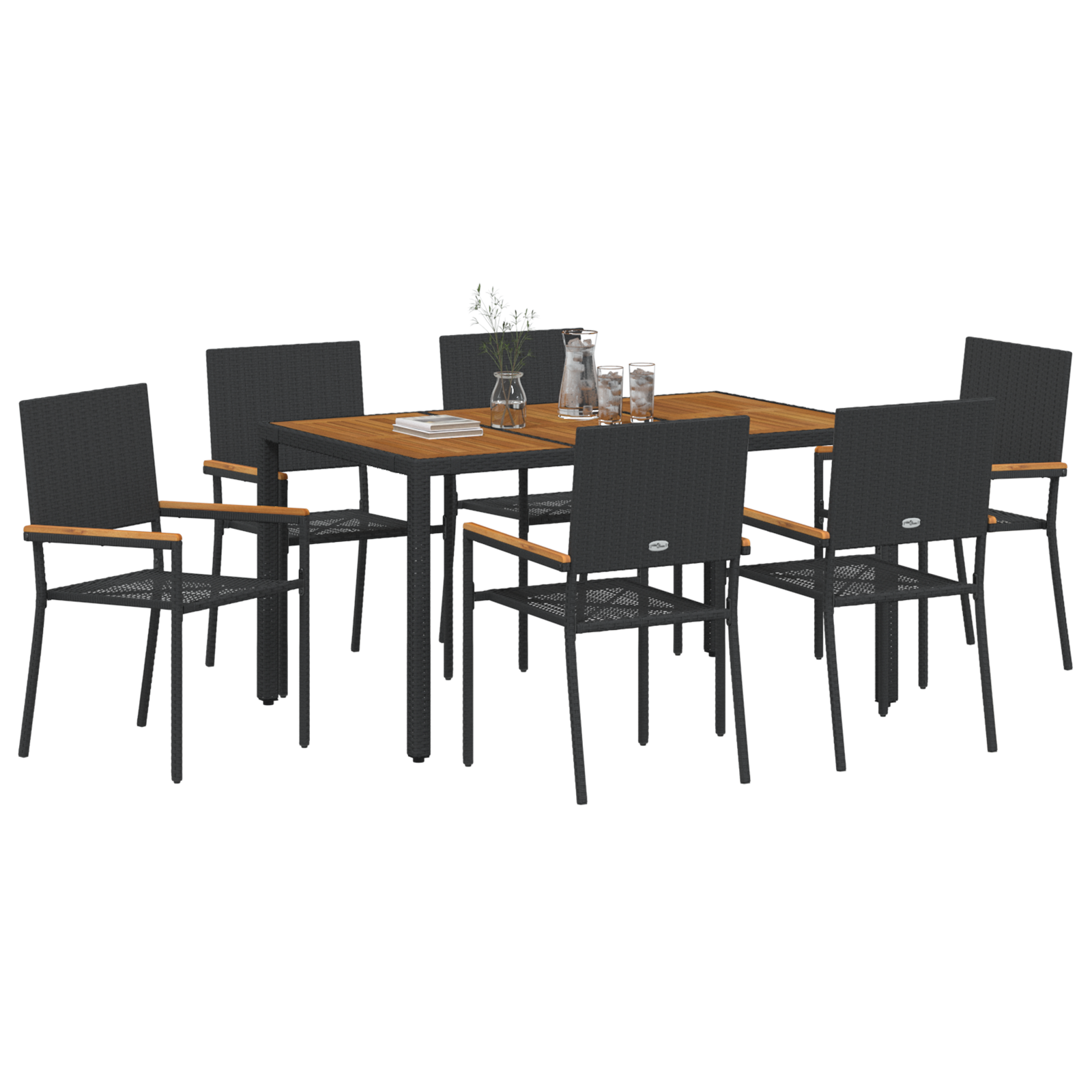 vidaXL 7-delige tuin eetset zwart poly riet