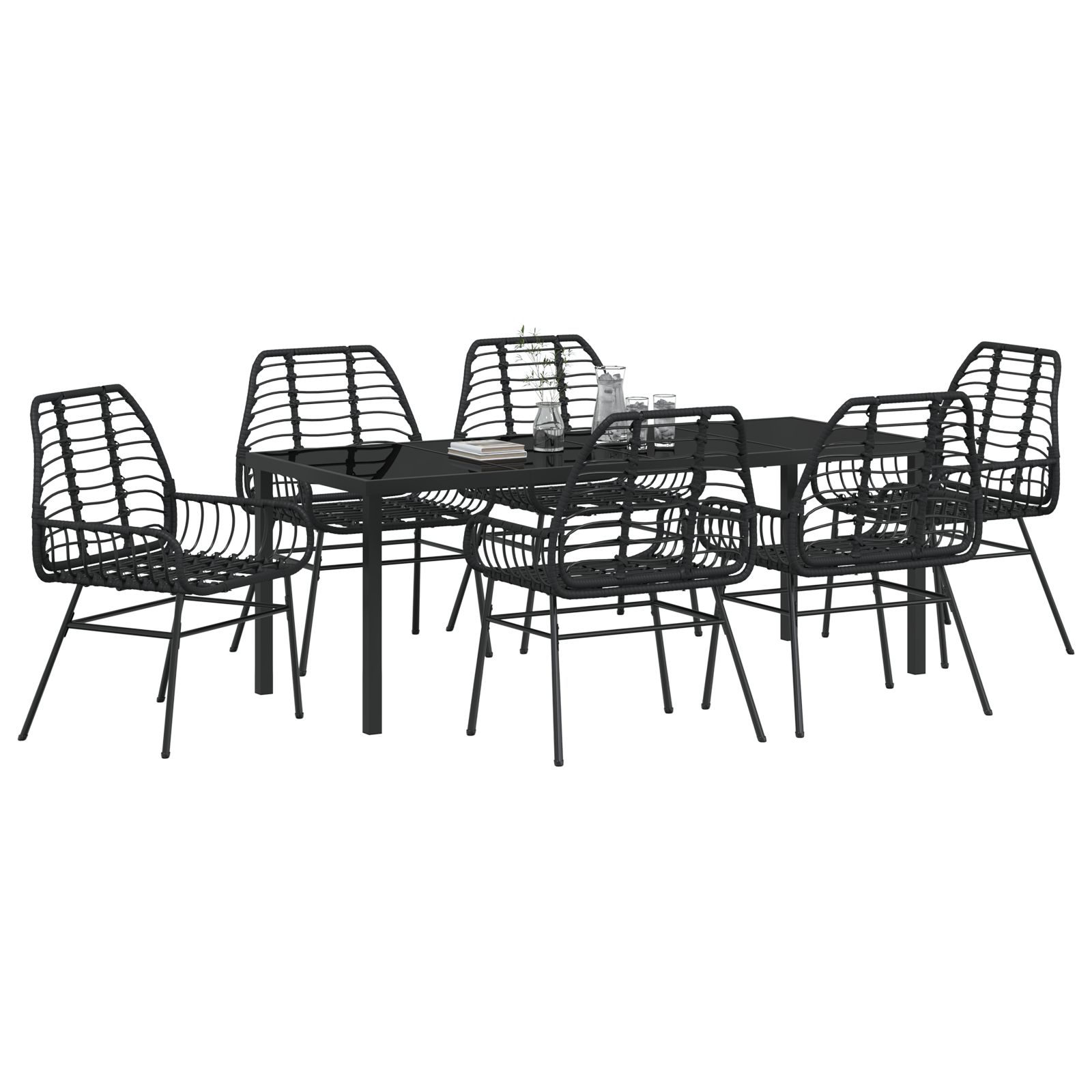 vidaXL 7-delige tuinset Zwart Poly Rattan