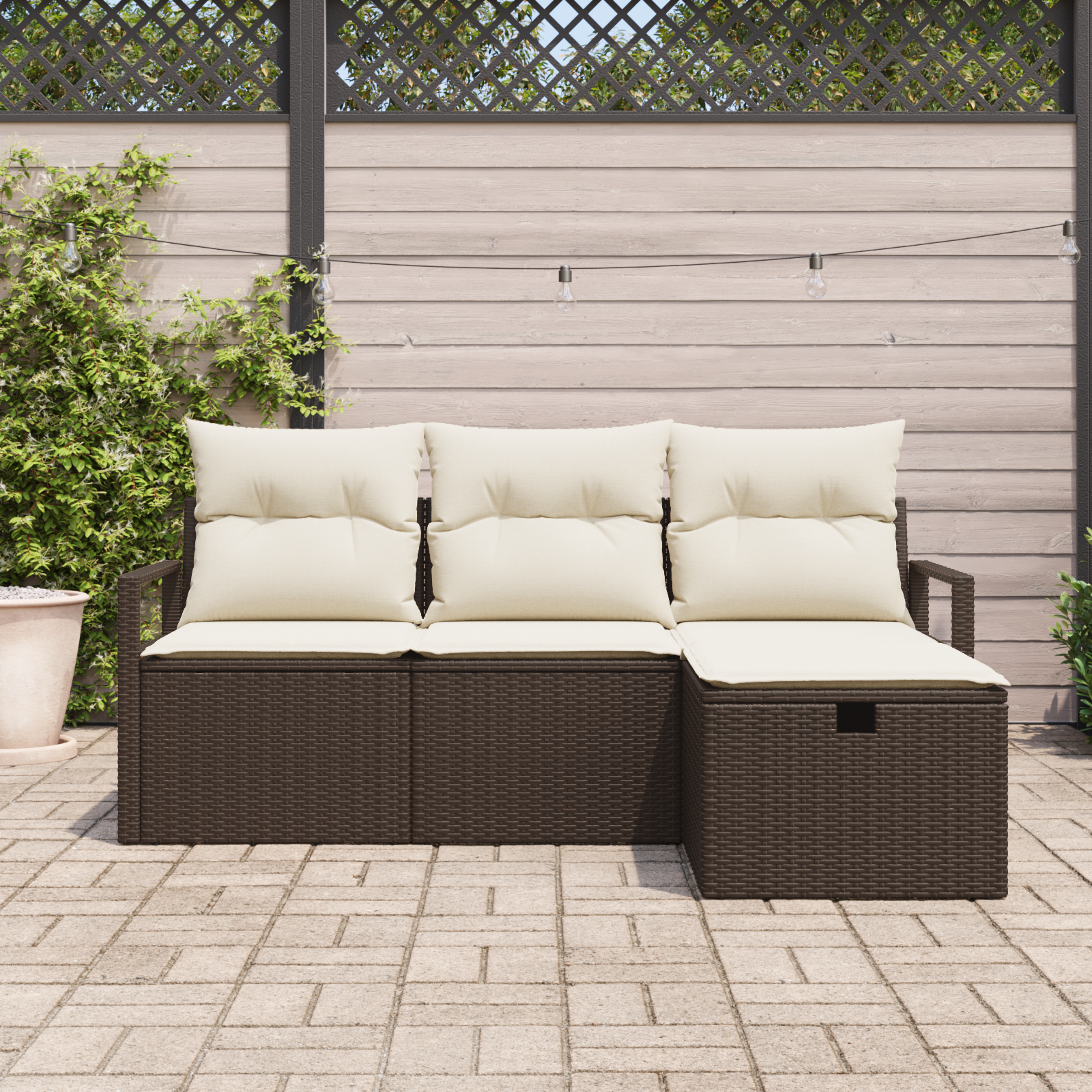vidaXL 4-delige Tuinbankenset met kussens poly rattan bruin
