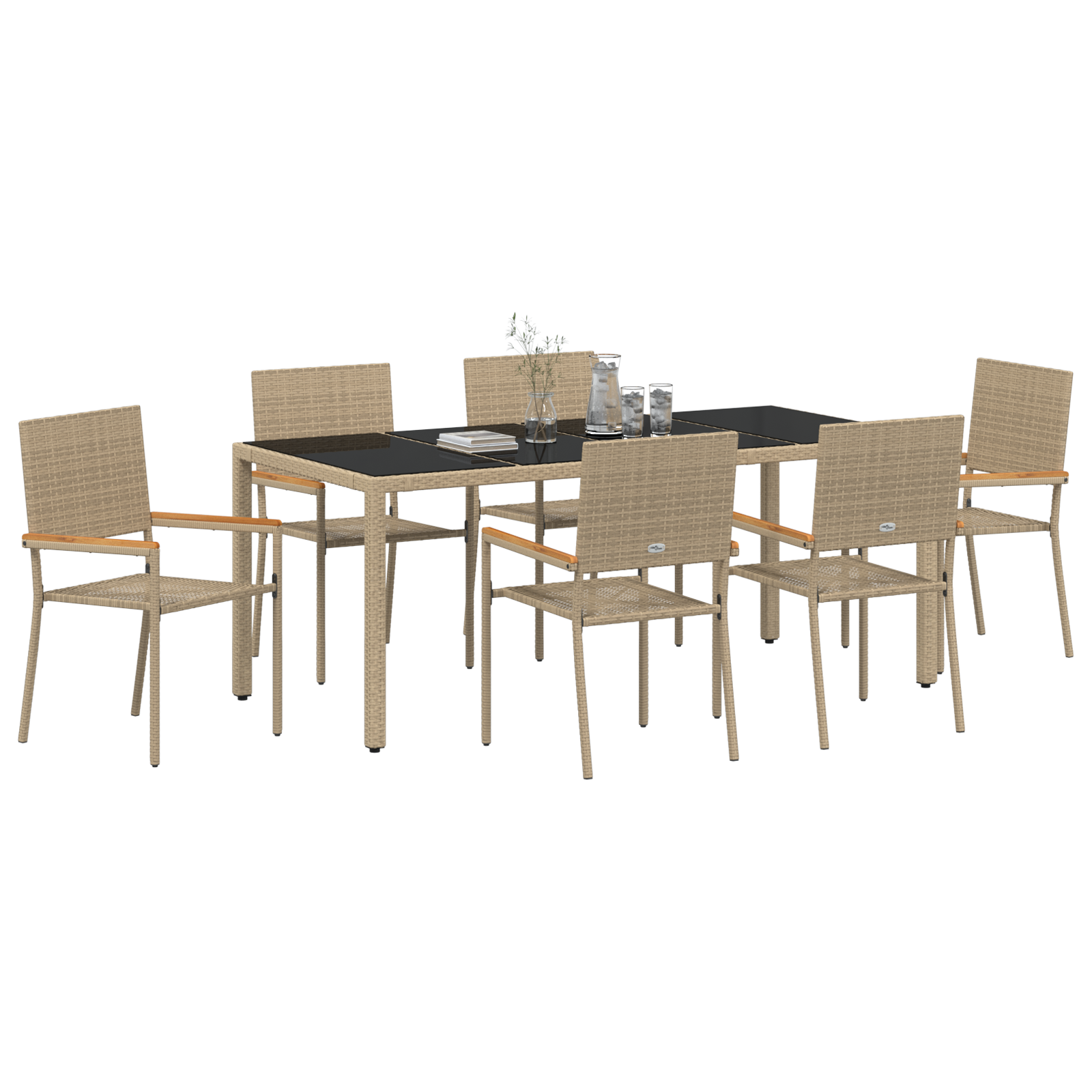 vidaXL 7-delige Tuinset poly rattan beige