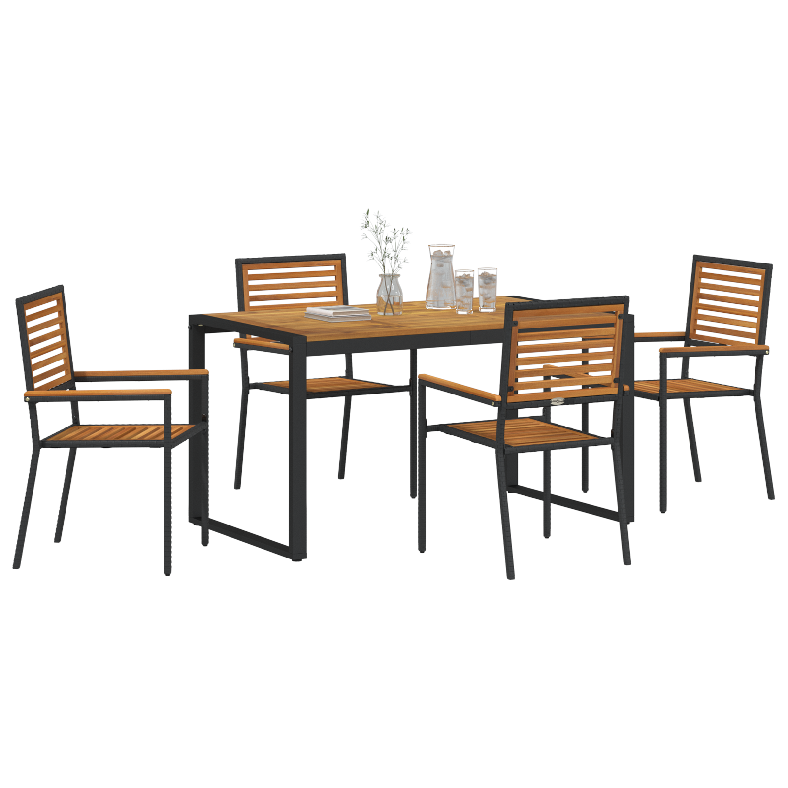 vidaXL 5-delige tuin eettafelset zwart poly rattan acacia