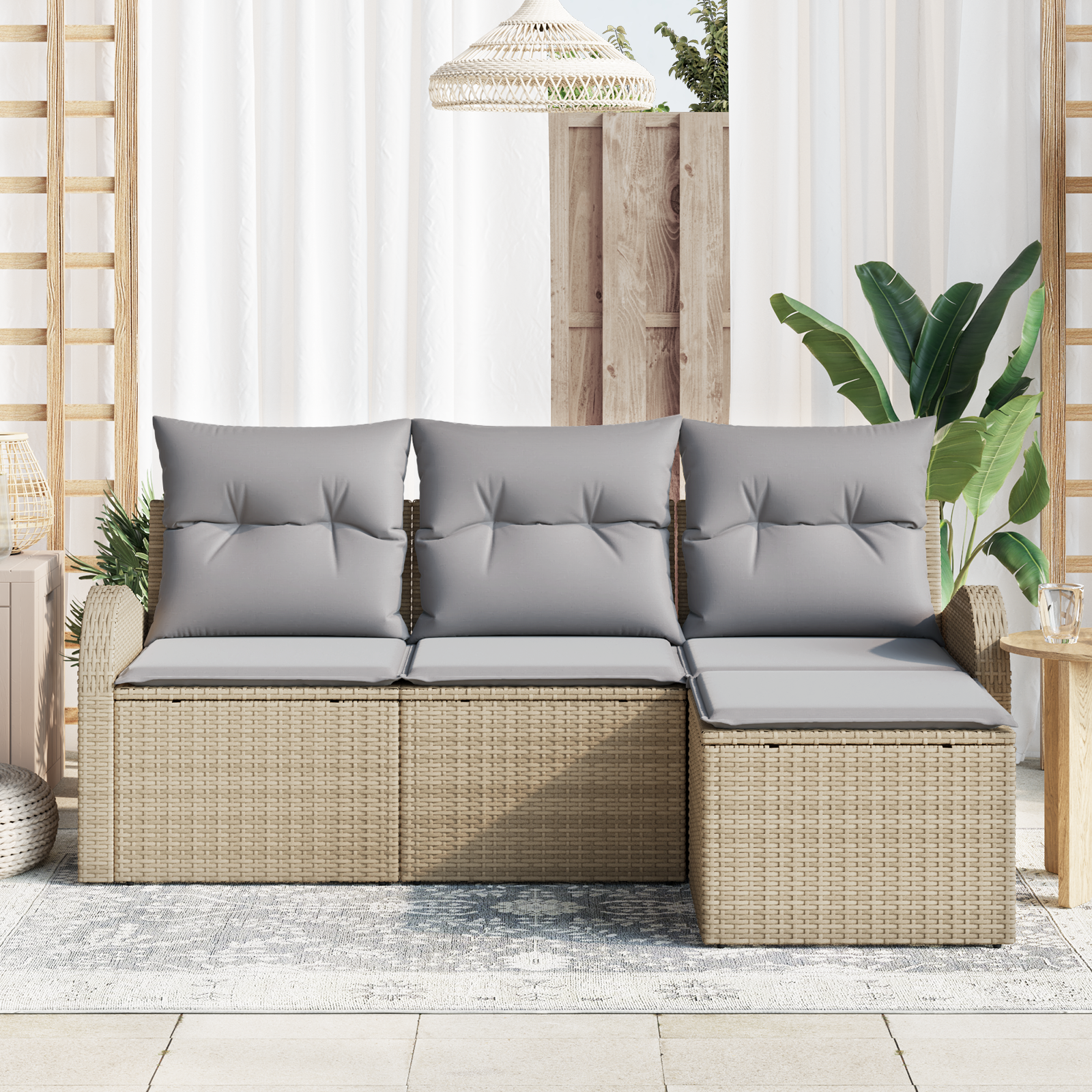 vidaXL 4-delige Lounge Set met Kussens Beige Poly Rattan