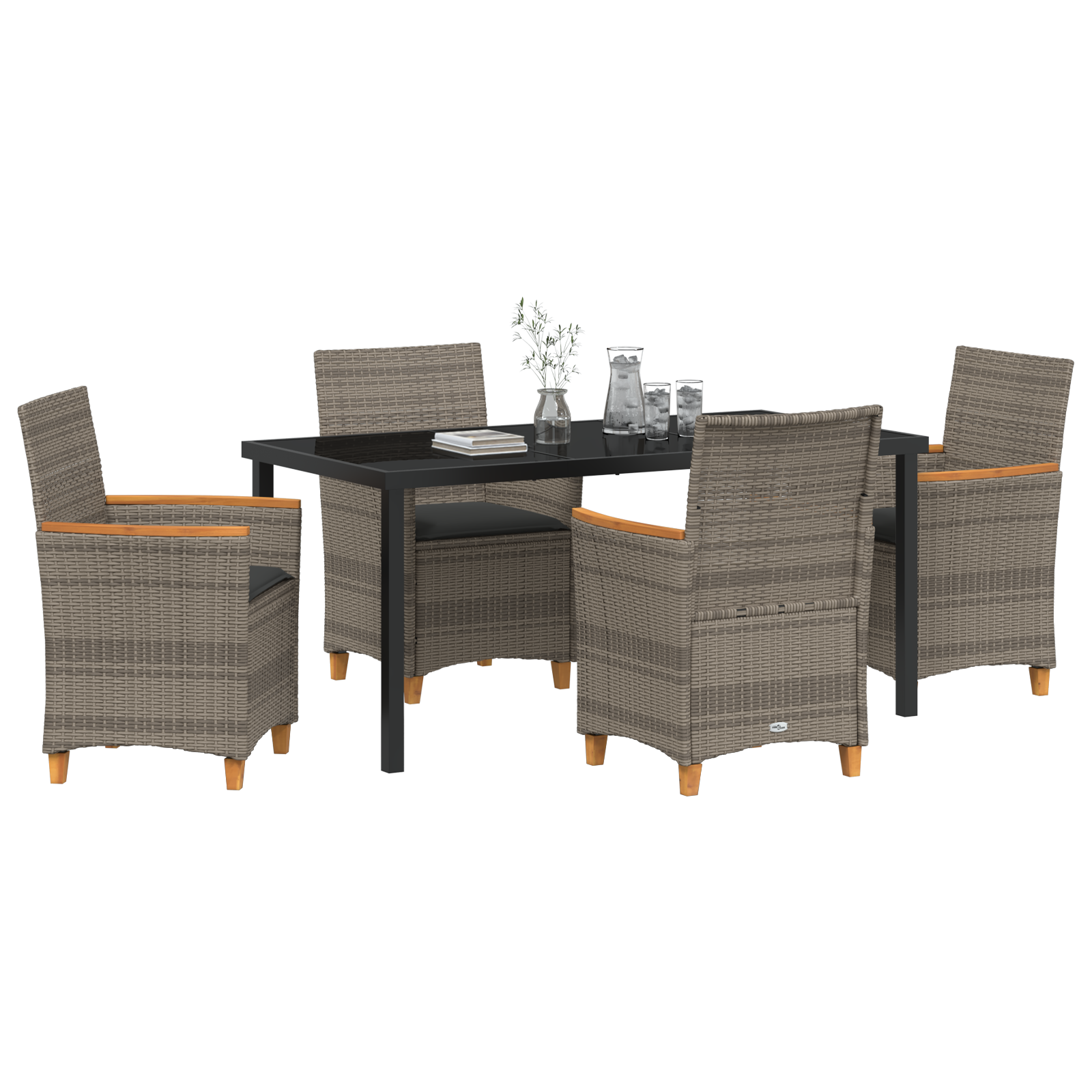 vidaXL 5-delige tuinset met kussens in grijs poly rattan