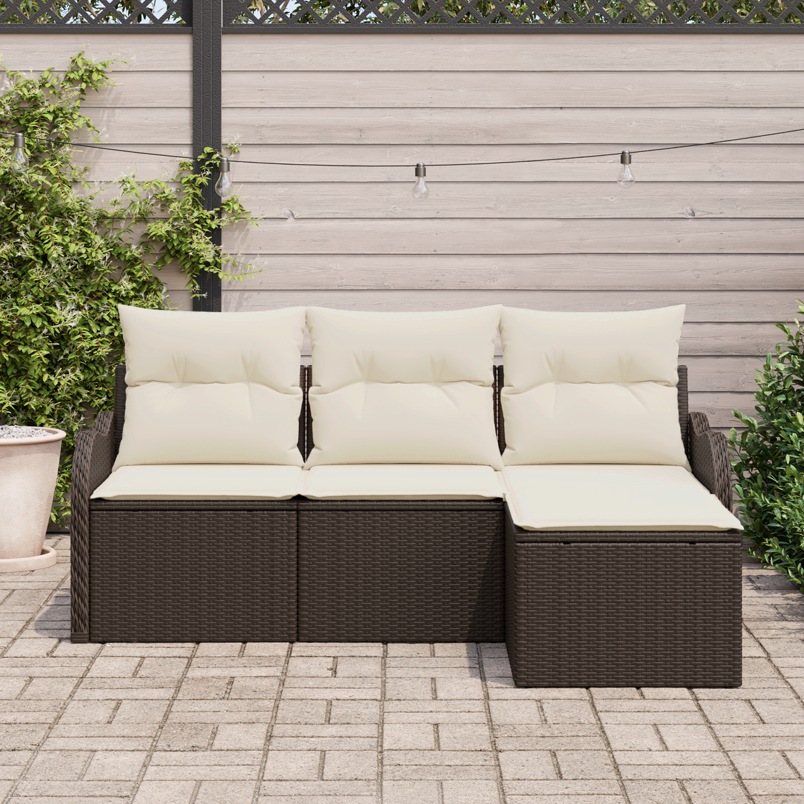 vidaXL 4-delige Tuinbankenset met kussens poly rattan bruin
