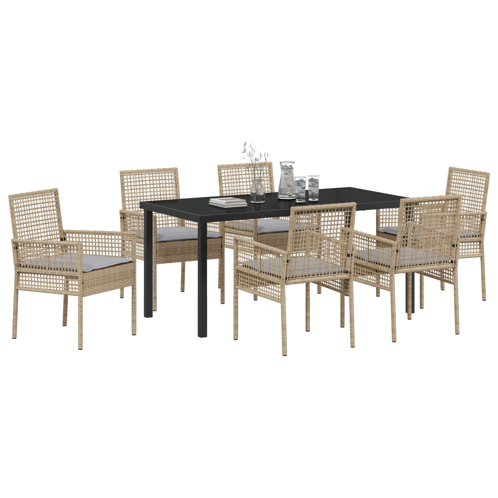 vidaXL 7-delige tuinset met kussens in beige poly rattan