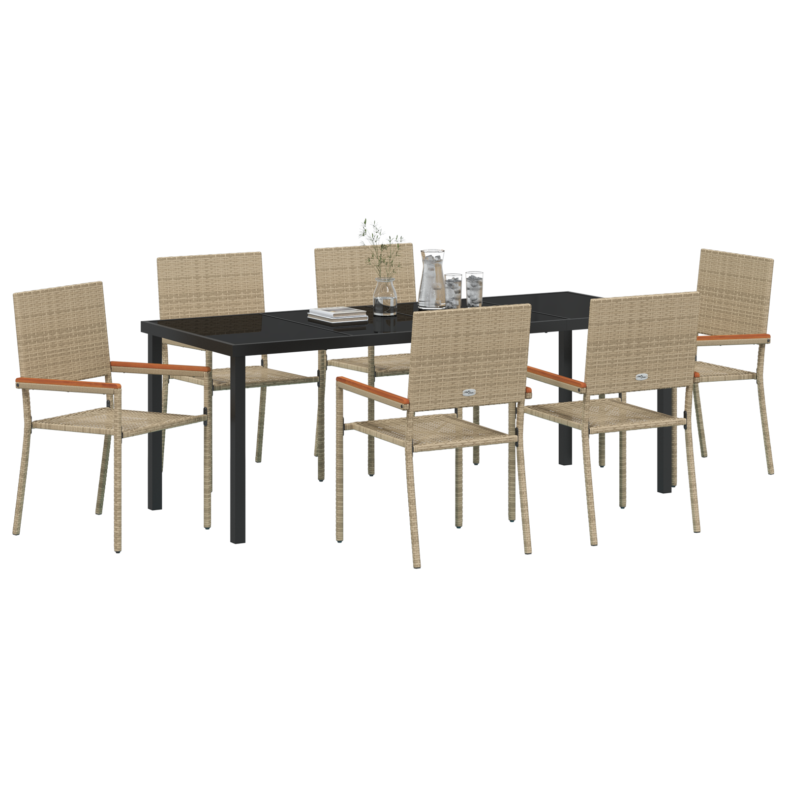 vidaXL 7-delige Tuin Eetset Beige Poly Rattan
