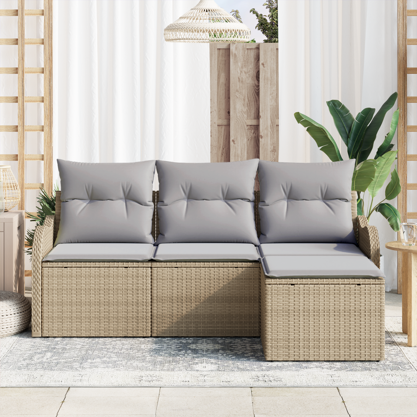 vidaXL 4-delige Tuinbankenset met kussens poly rattan beige