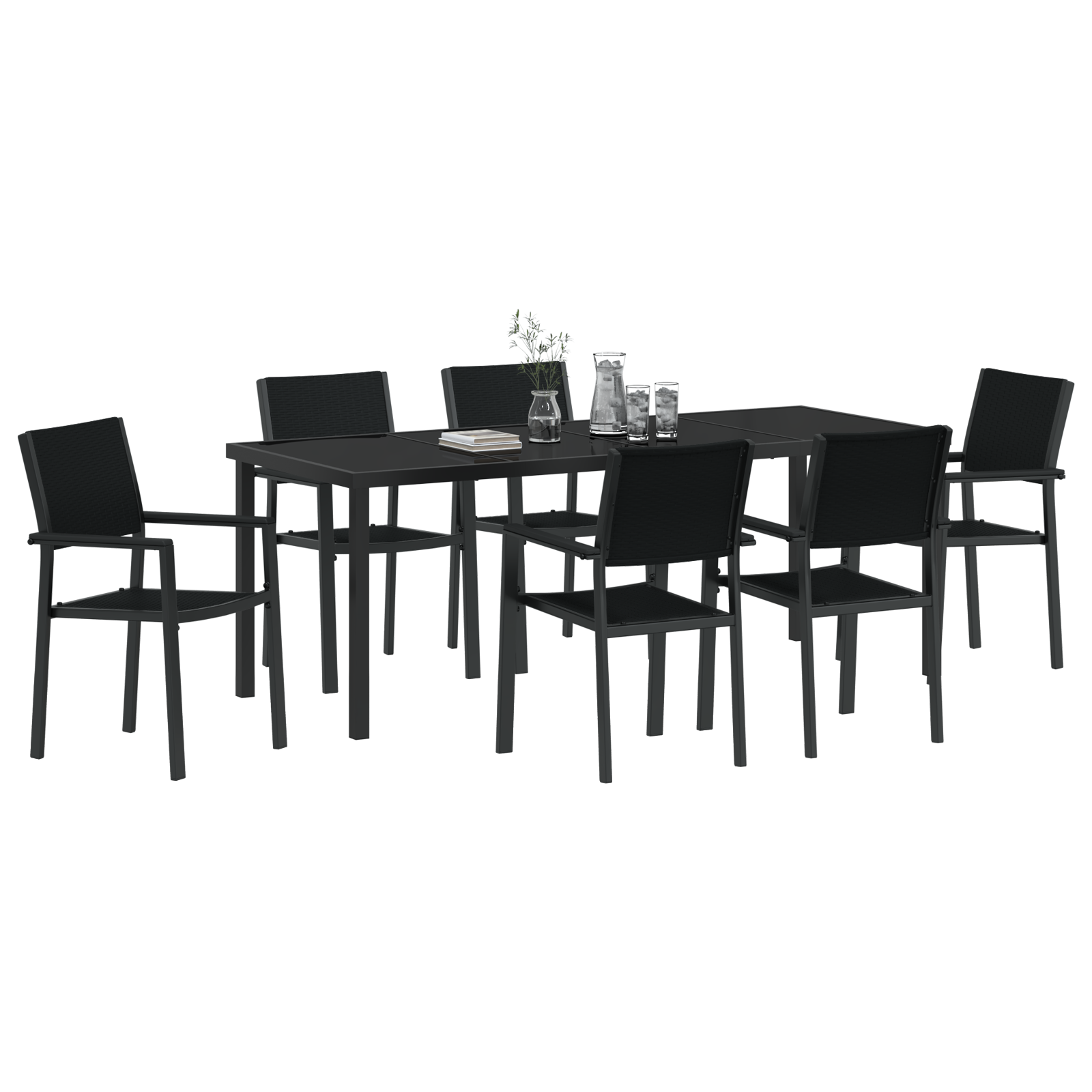 vidaXL 7-delige tuin eettafelset zwart poly rattan