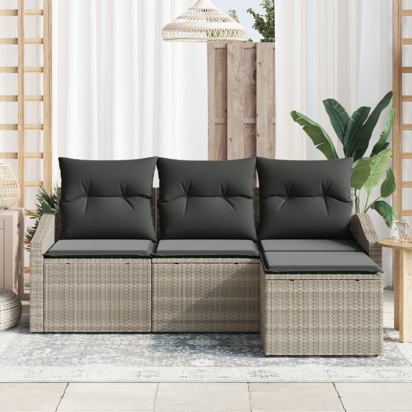 vidaXL 4-delige tuinset met kussens in lichtgrijs poly rattan