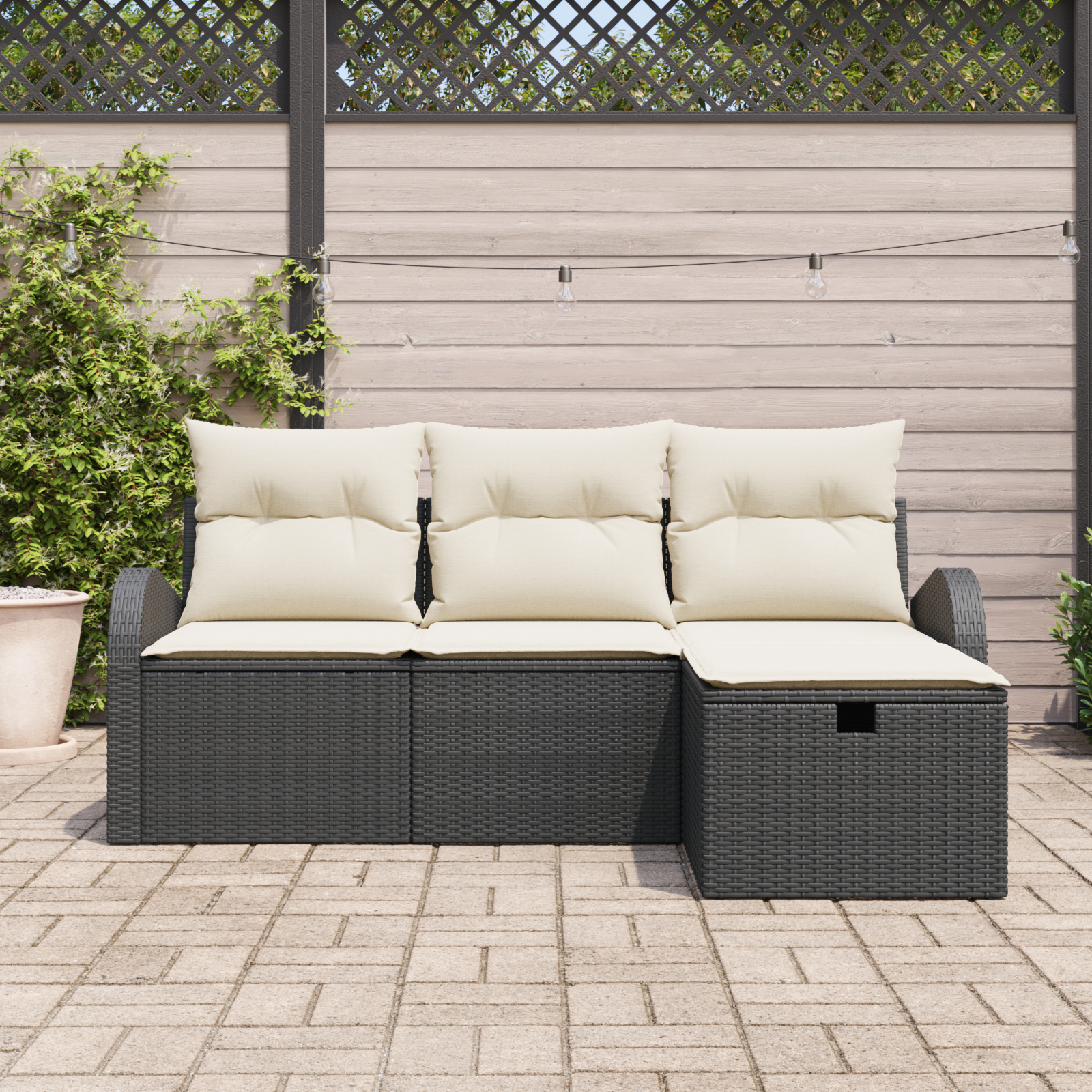vidaXL 4-delige Tuinbankenset met kussens poly rattan zwart