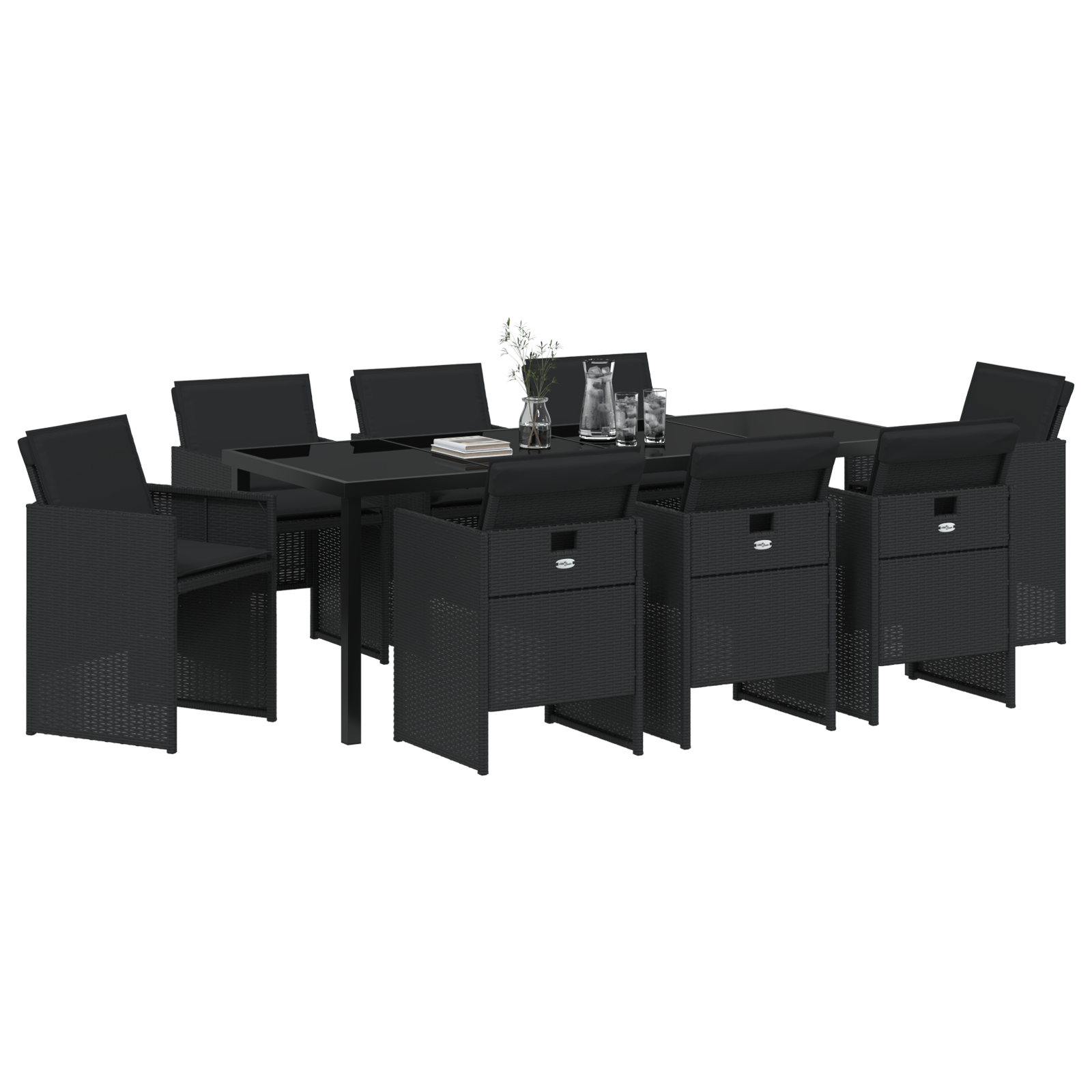 vidaXL 9-delige Tuinset met kussens poly rattan zwart