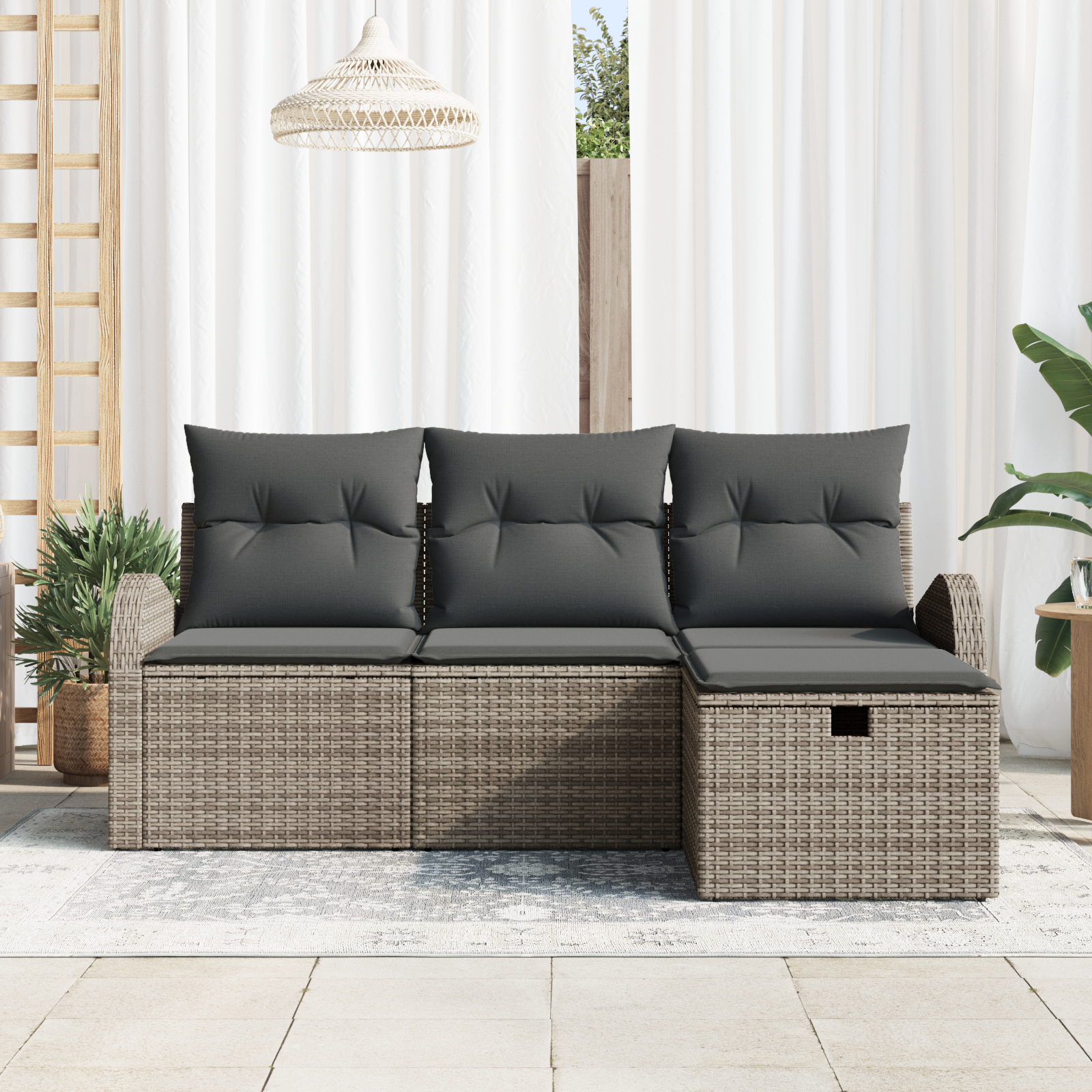 vidaXL 4-delige Tuinbankenset met kussens poly rattan grijs