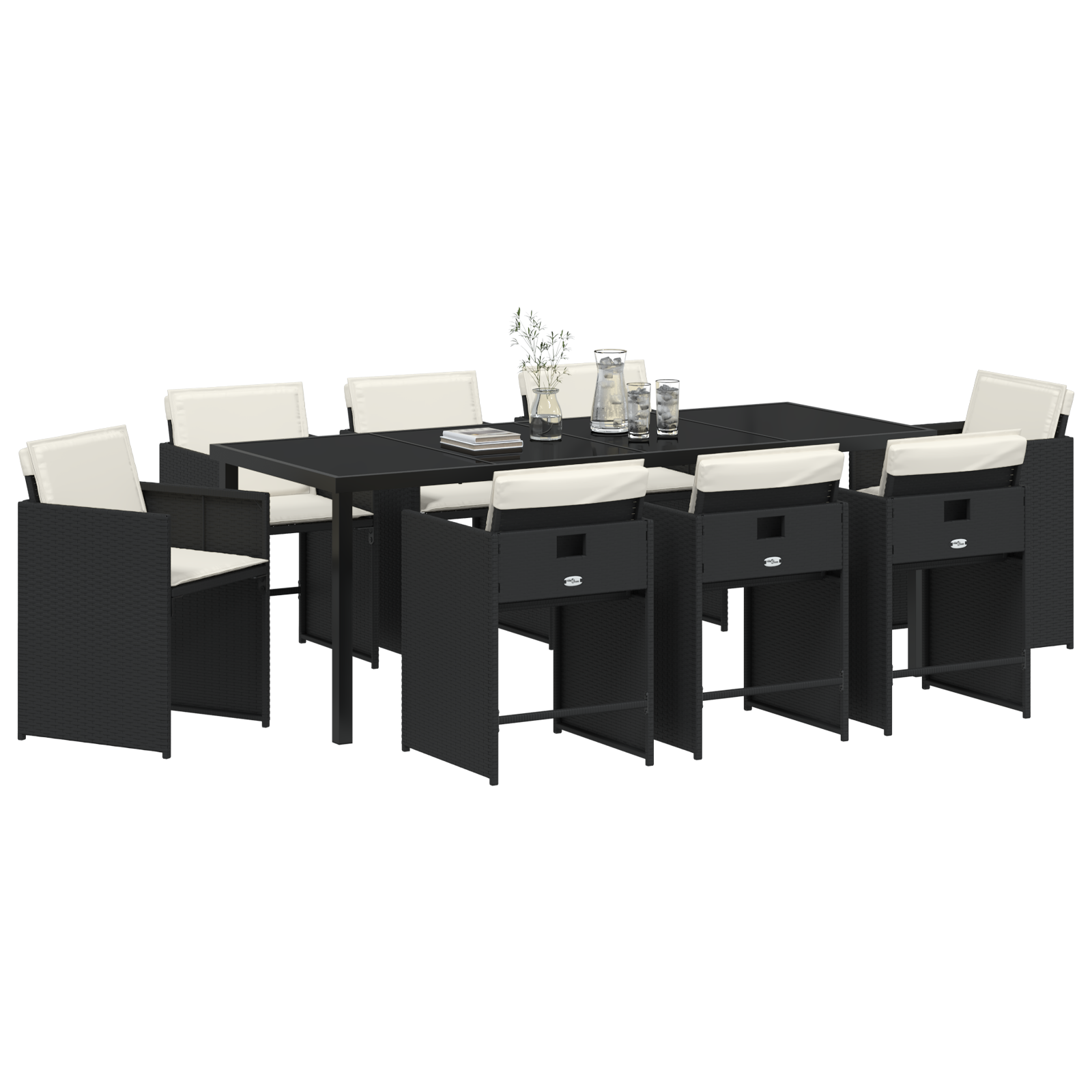 vidaXL 9-delige tuinset met kussens zwart poly rattan