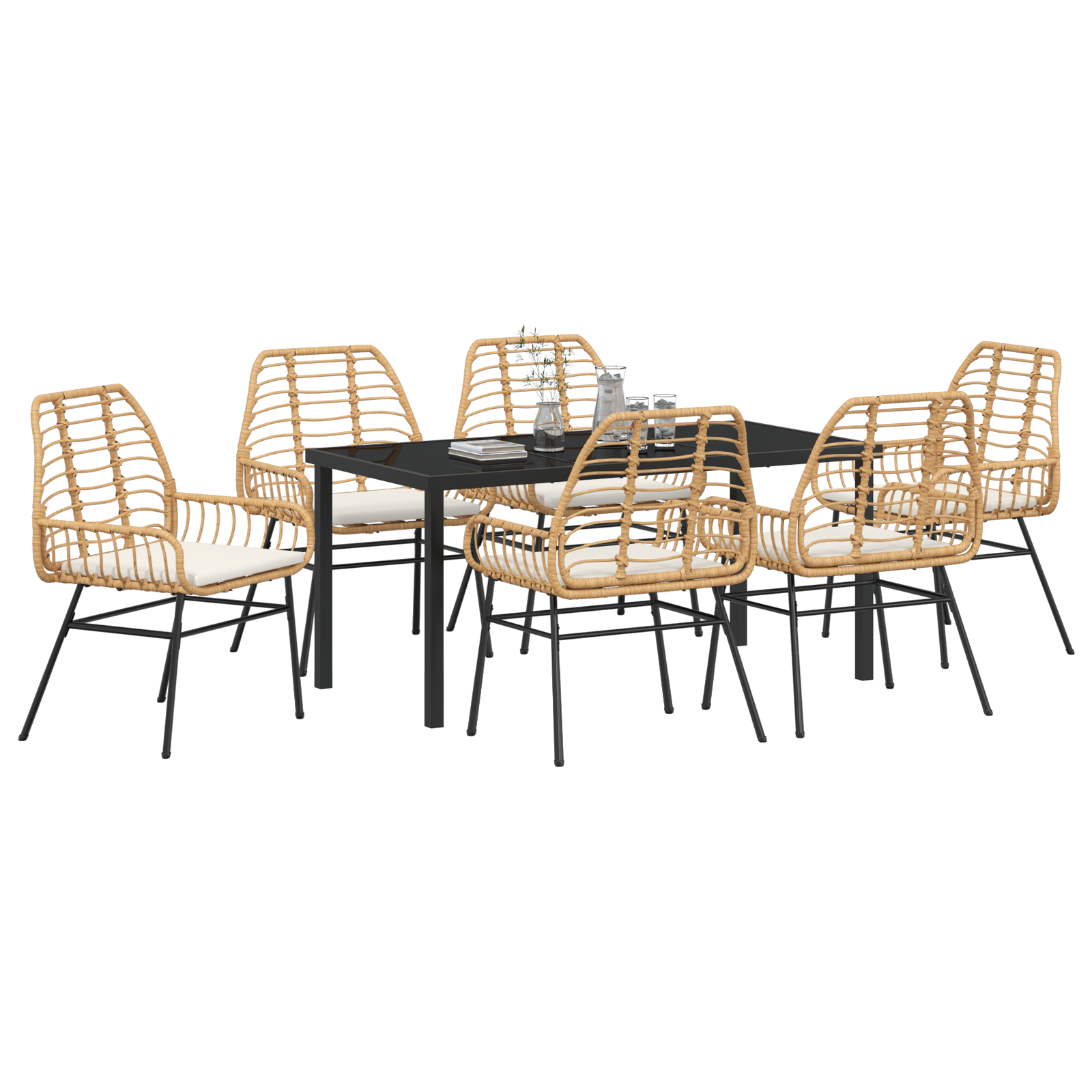 vidaXL 7-delige Tuinset met Kussens Bruin Poly Rattan