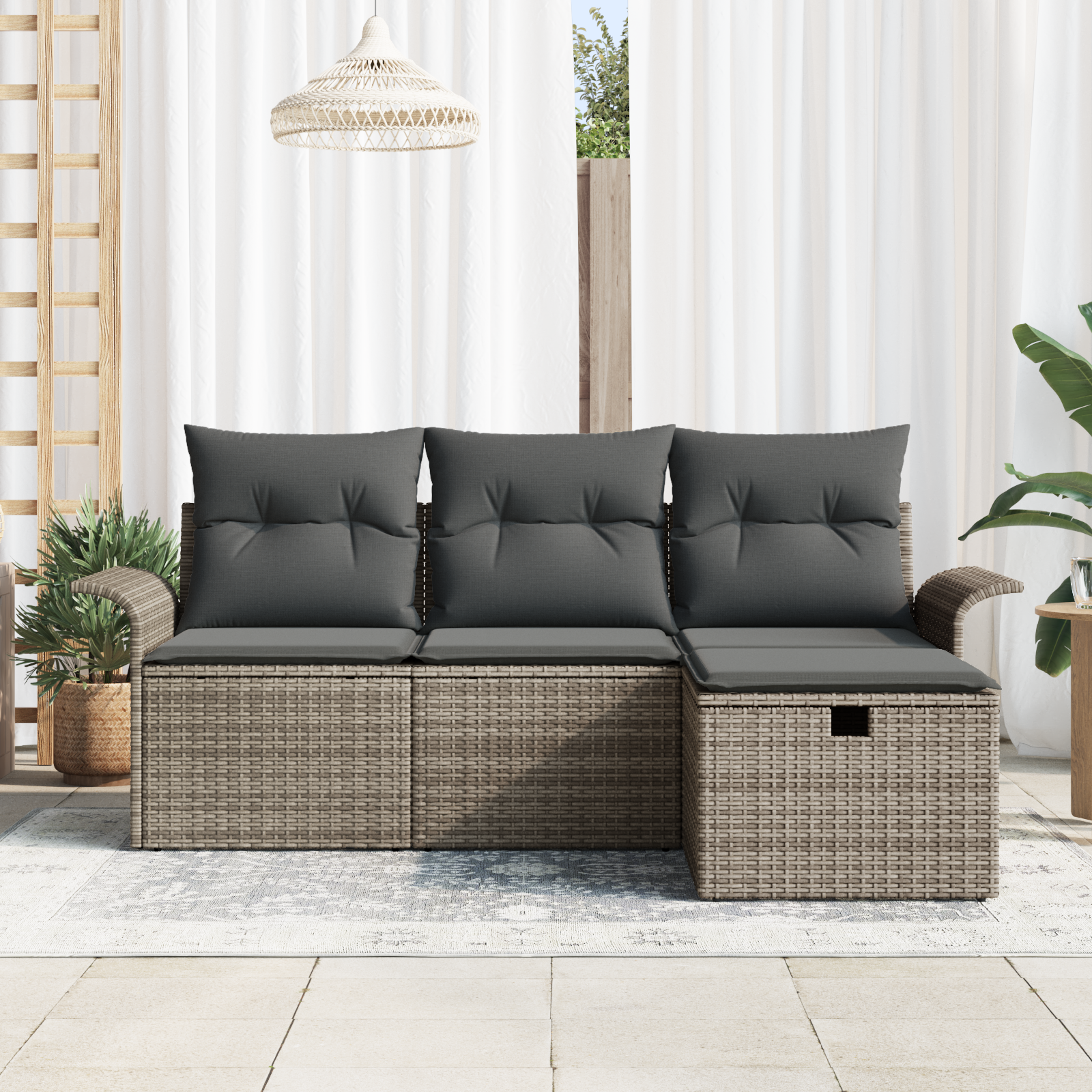 vidaXL 4-delige Tuinbankenset met kussens poly rattan grijs