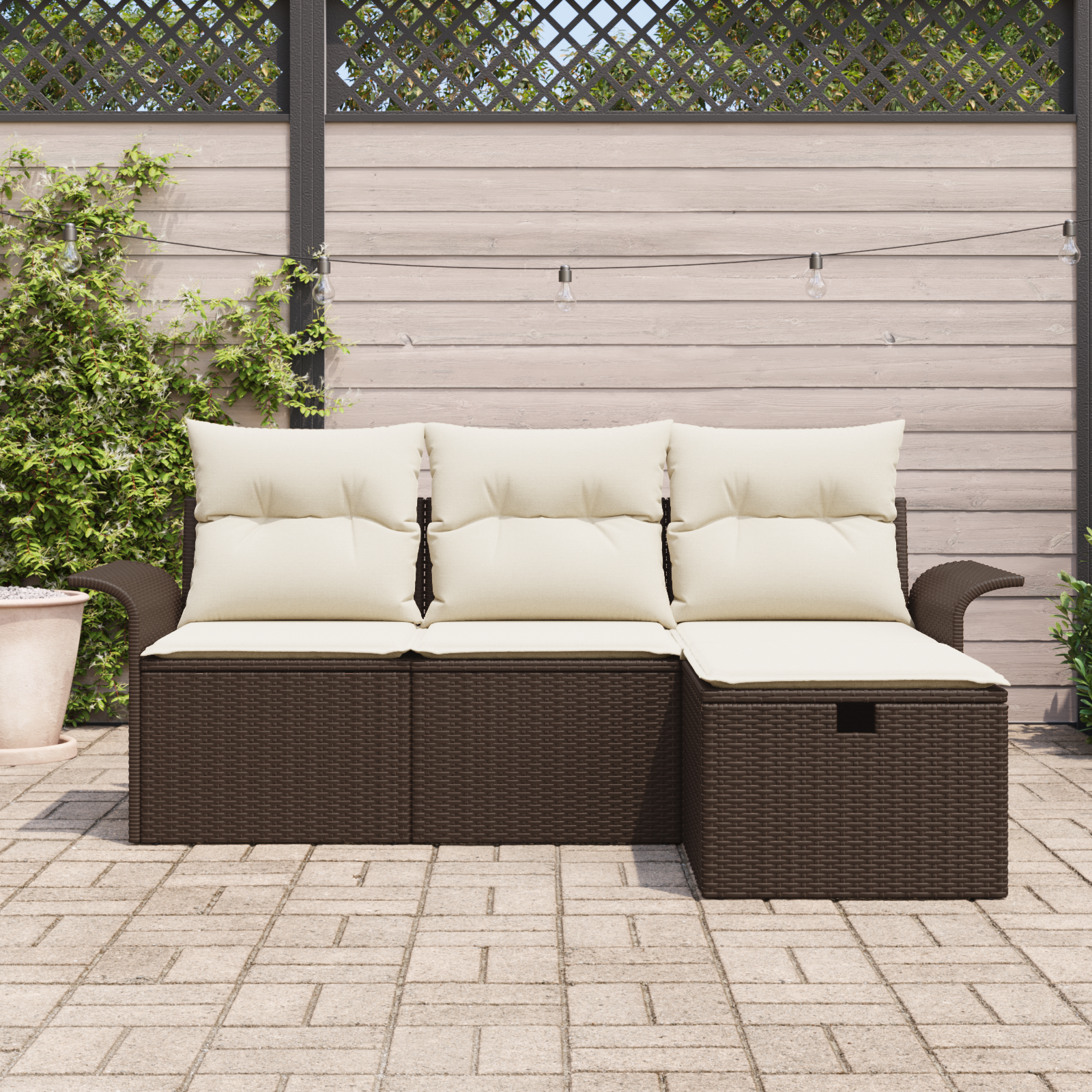 vidaXL 4-delige Tuinbankenset met kussens poly rattan bruin