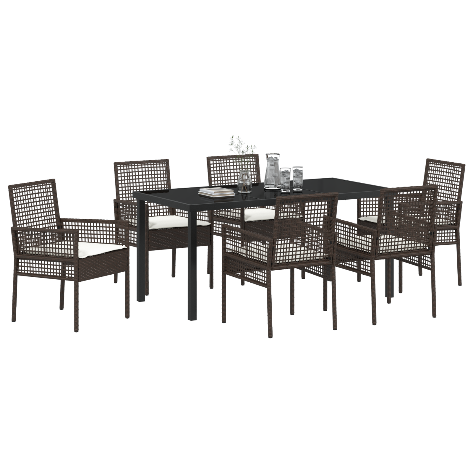 vidaXL 7-delige Tuin Eetset met Kussens Bruin Poly Rattan