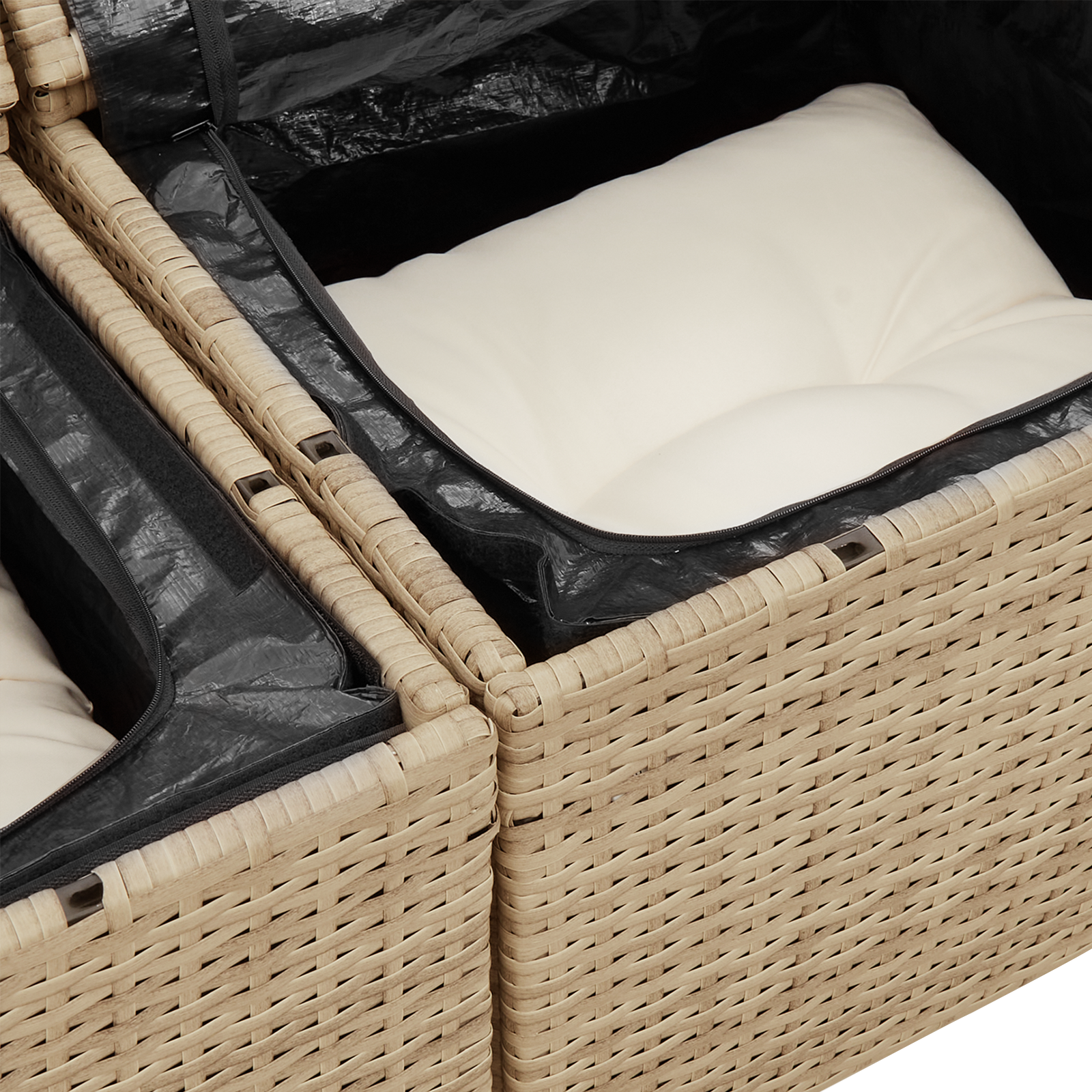vidaXL 3-delige Tuinbankenset met kussens poly rattan beige