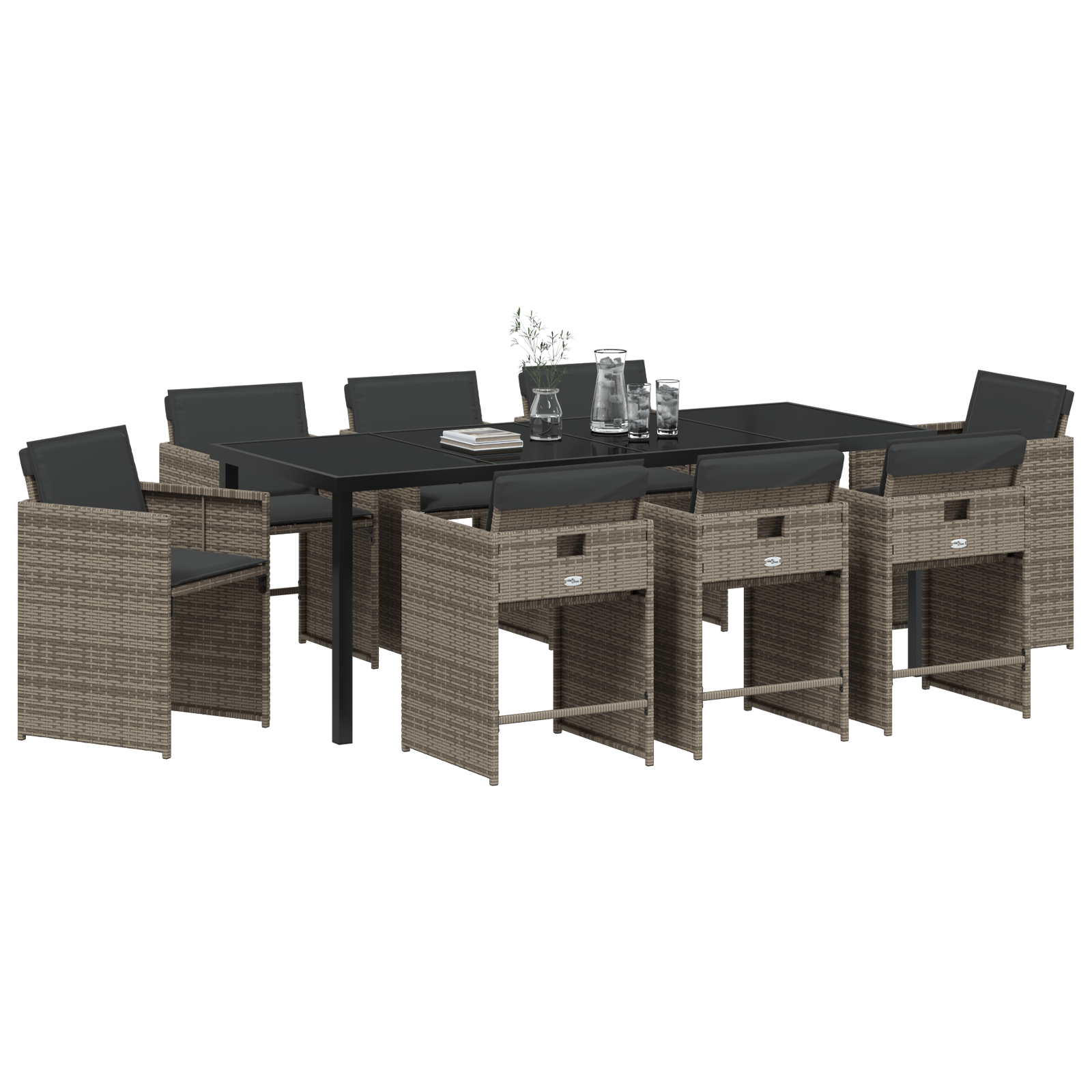 vidaXL 9-delige tuinset met kussens in grijs poly rattan