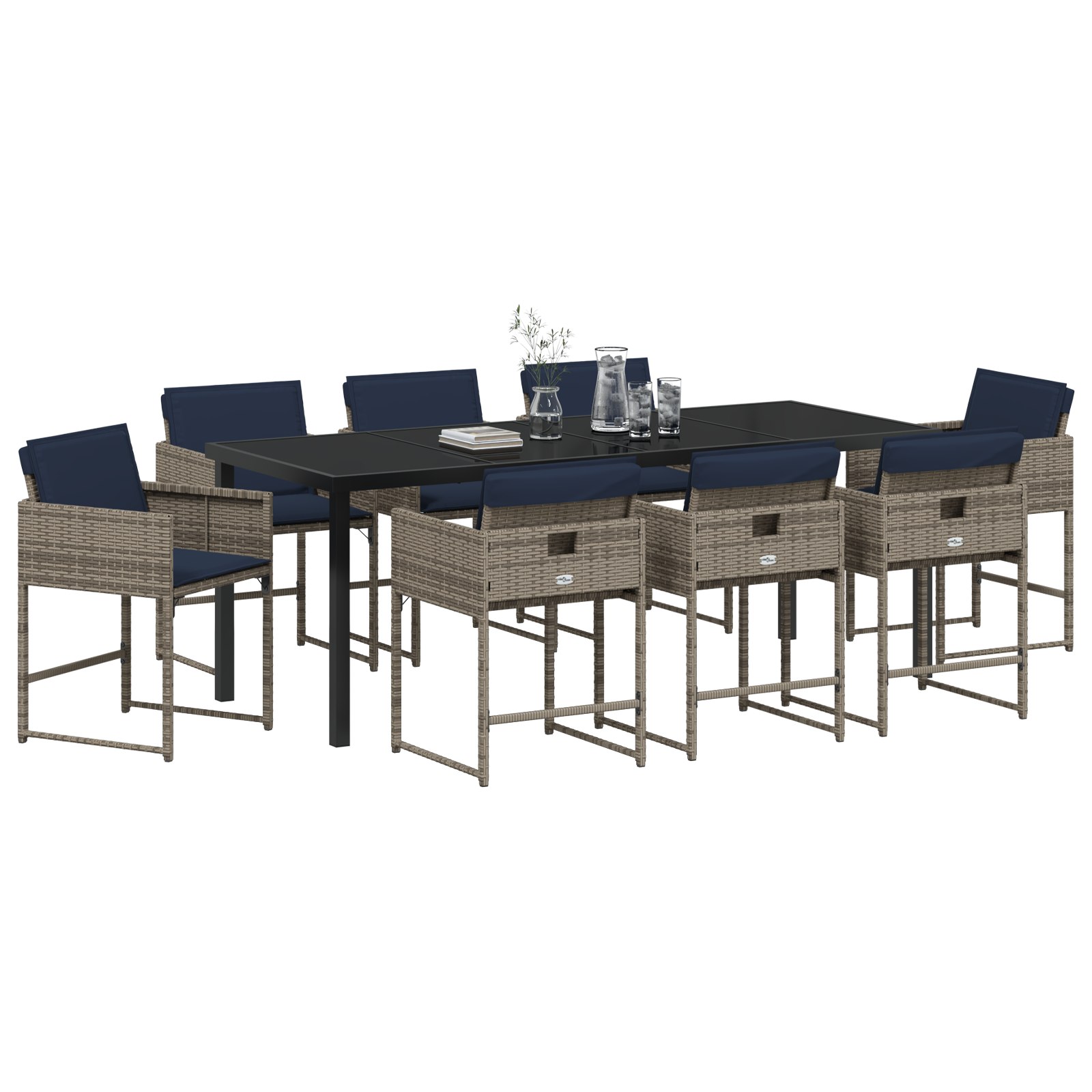 vidaXL 9-delige tuinset met kussens Grijs Poly rattan