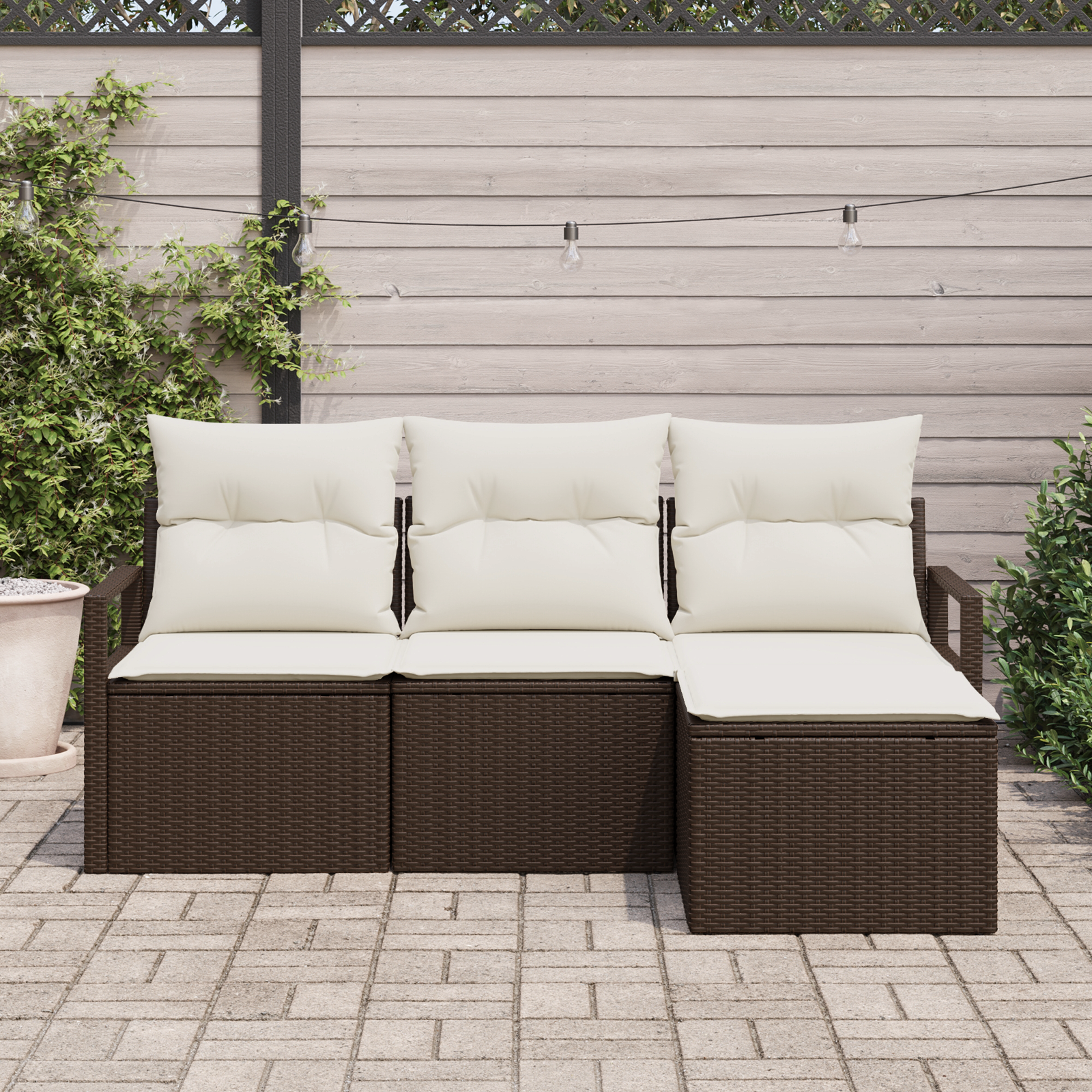 vidaXL 4-delige tuinbankset met kussens bruin poly rattan