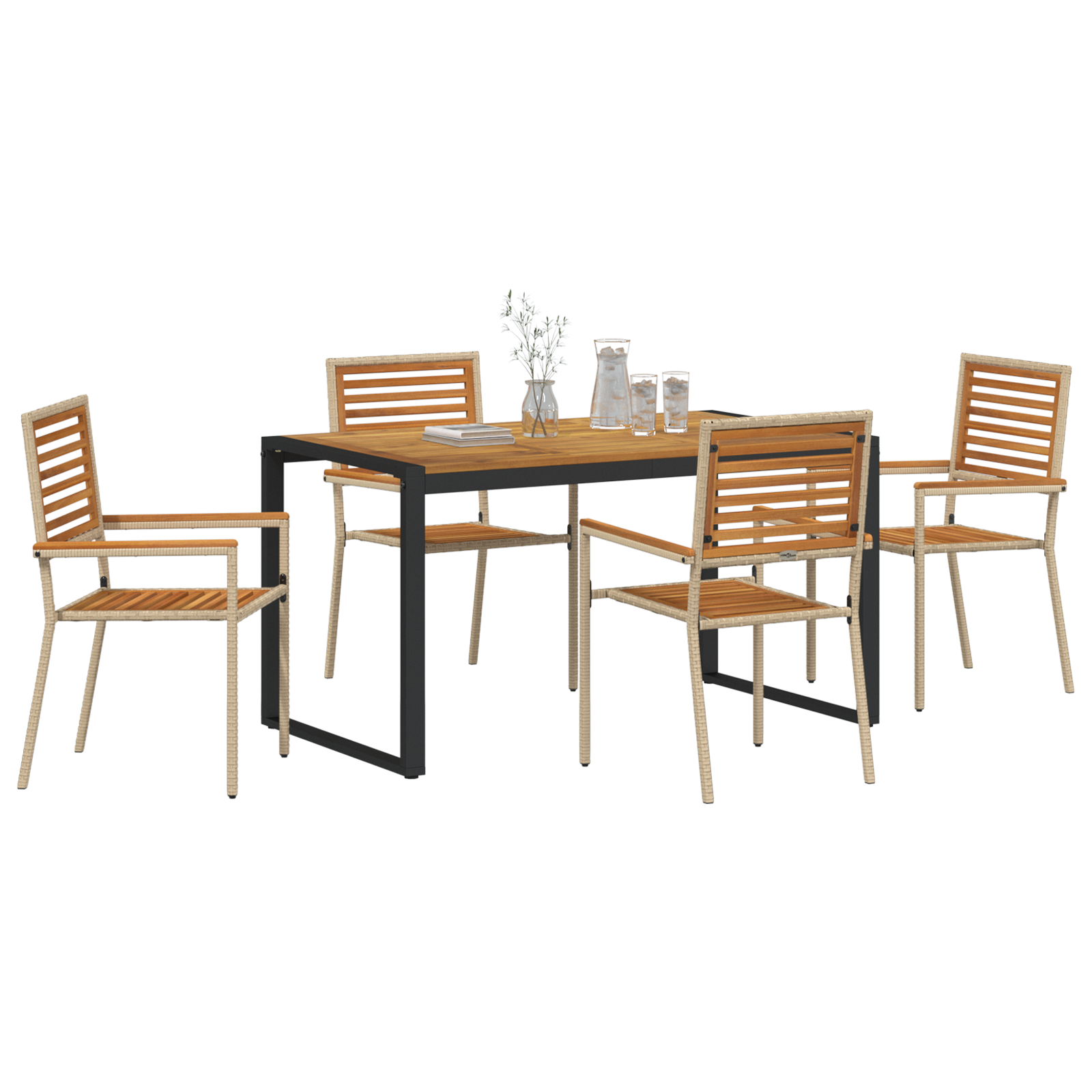 vidaXL 5-delige Tuin Eettafel Set Beige Poly Rattan Acacia