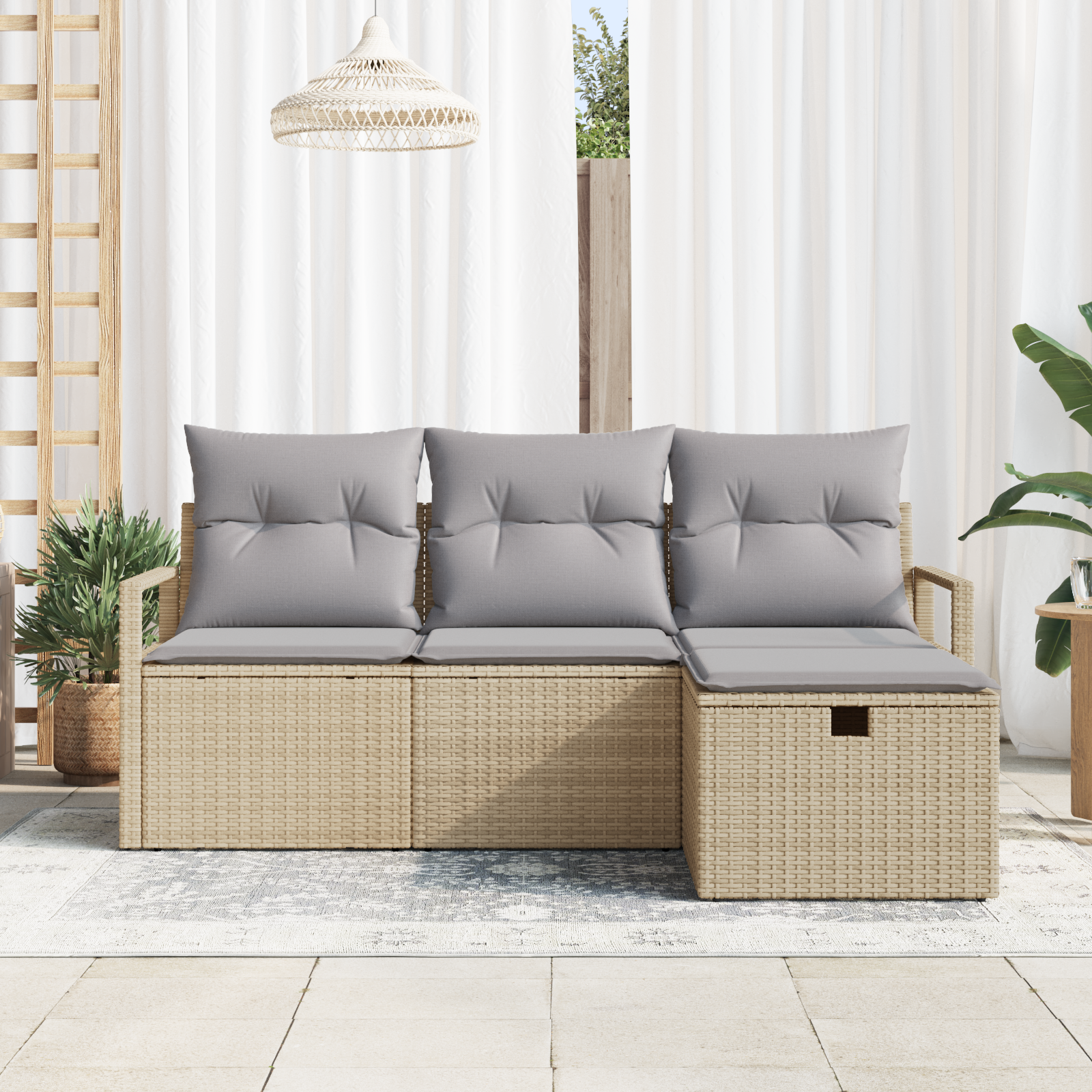 vidaXL 4-delige Tuinbankenset met kussens poly rattan beige