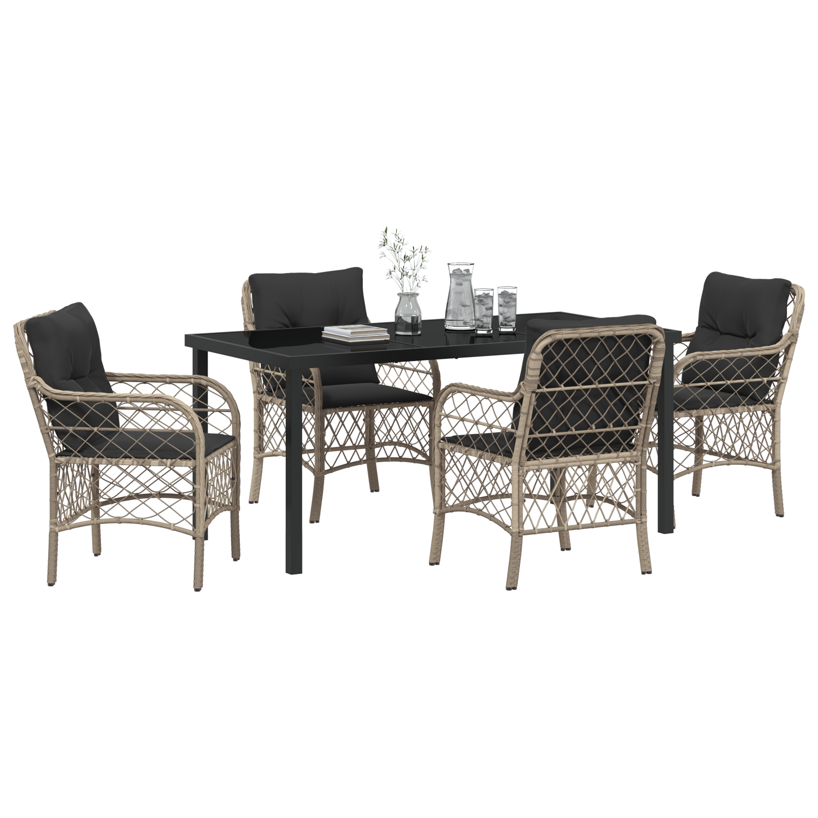 vidaXL 5-delige tuin eetset met kussens lichtgrijs poly rattan