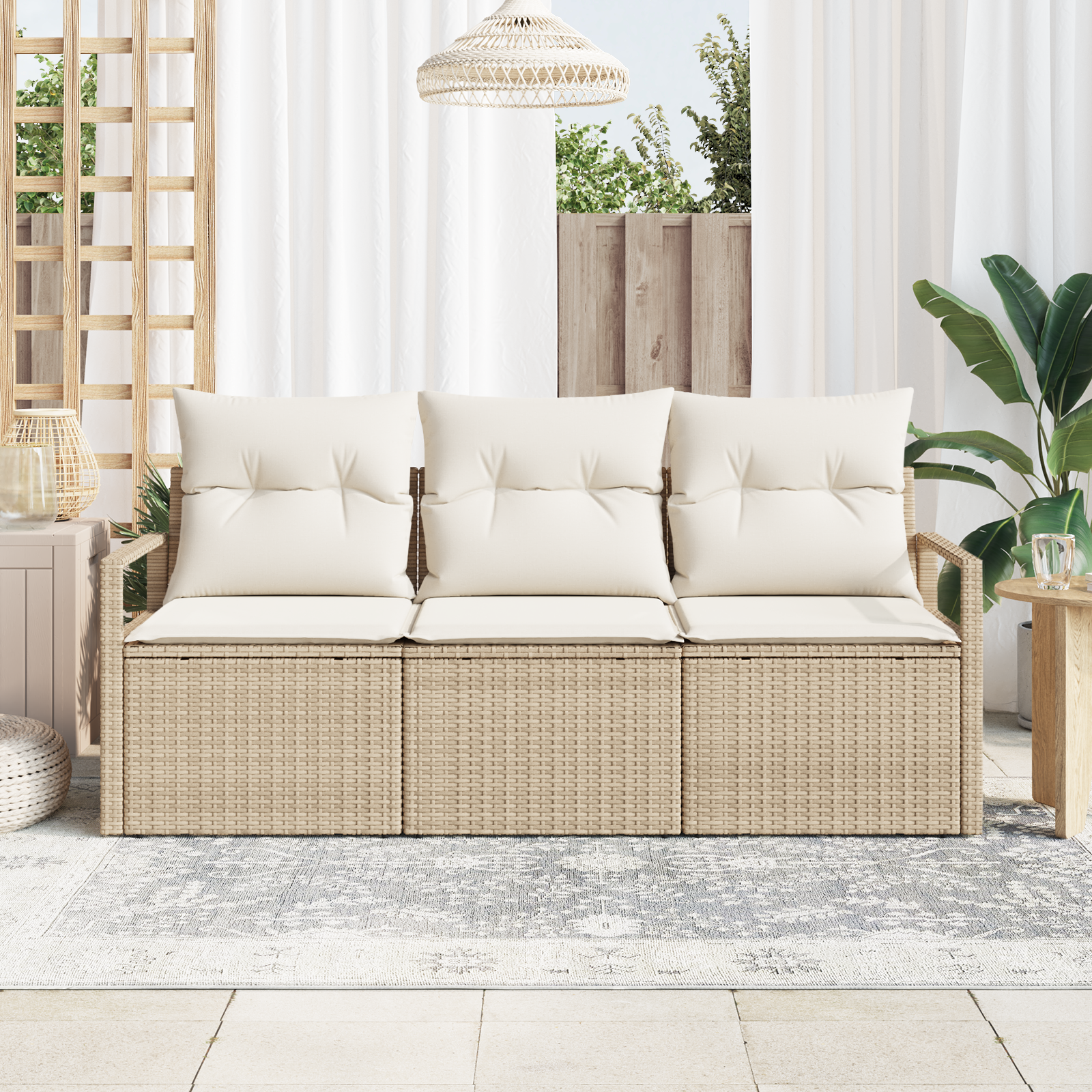 vidaXL 3-delige tuinsofa set met kussens in beige poly rattan