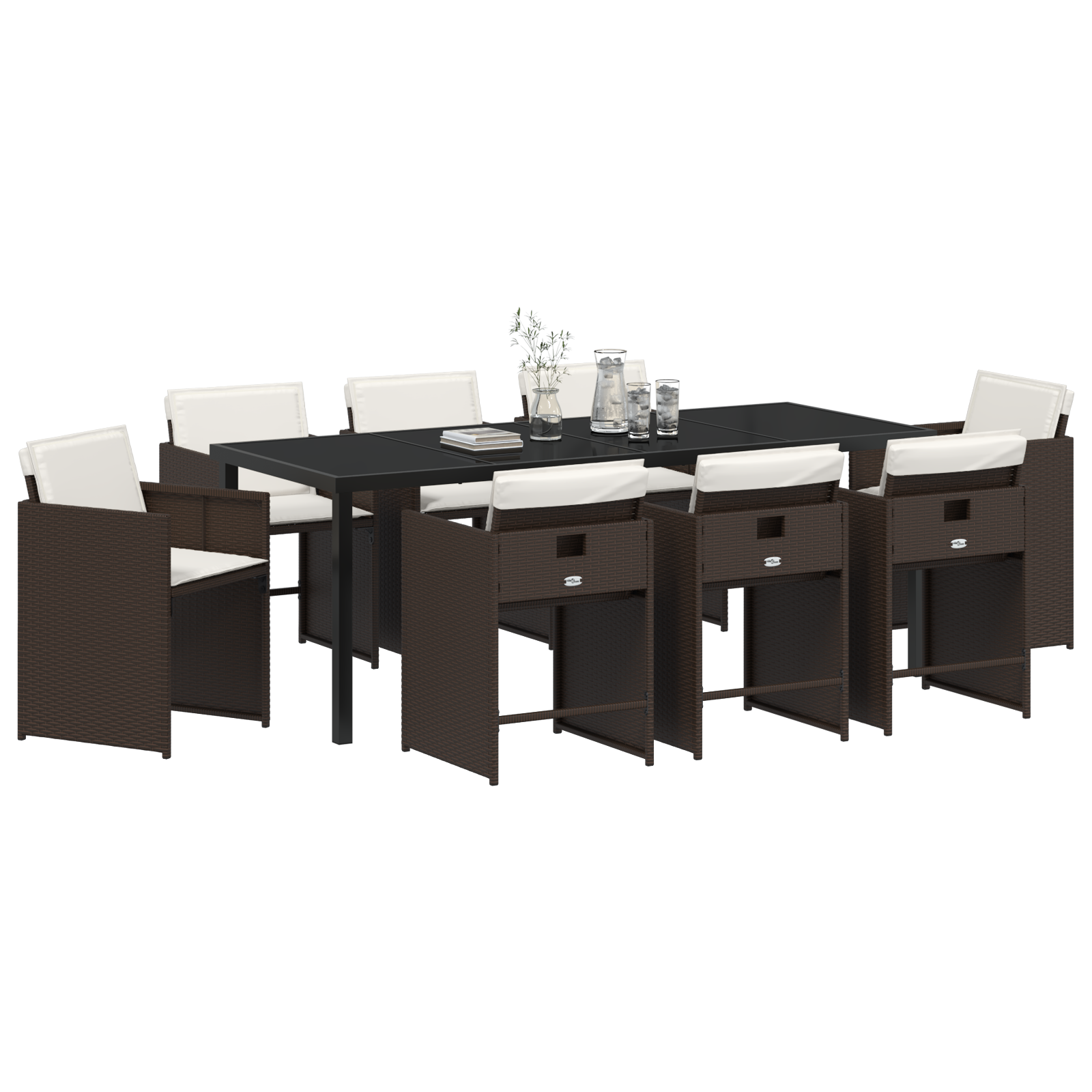 vidaXL 9-delige Tuinset met Eettafel en Kussens - Bruin Poly Rattan