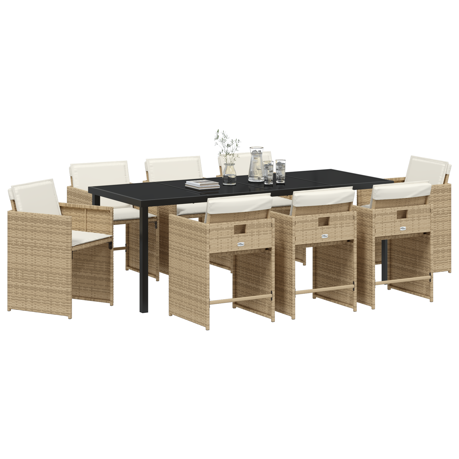 vidaXL 9-delige tuinset met kussens in beige poly rattan
