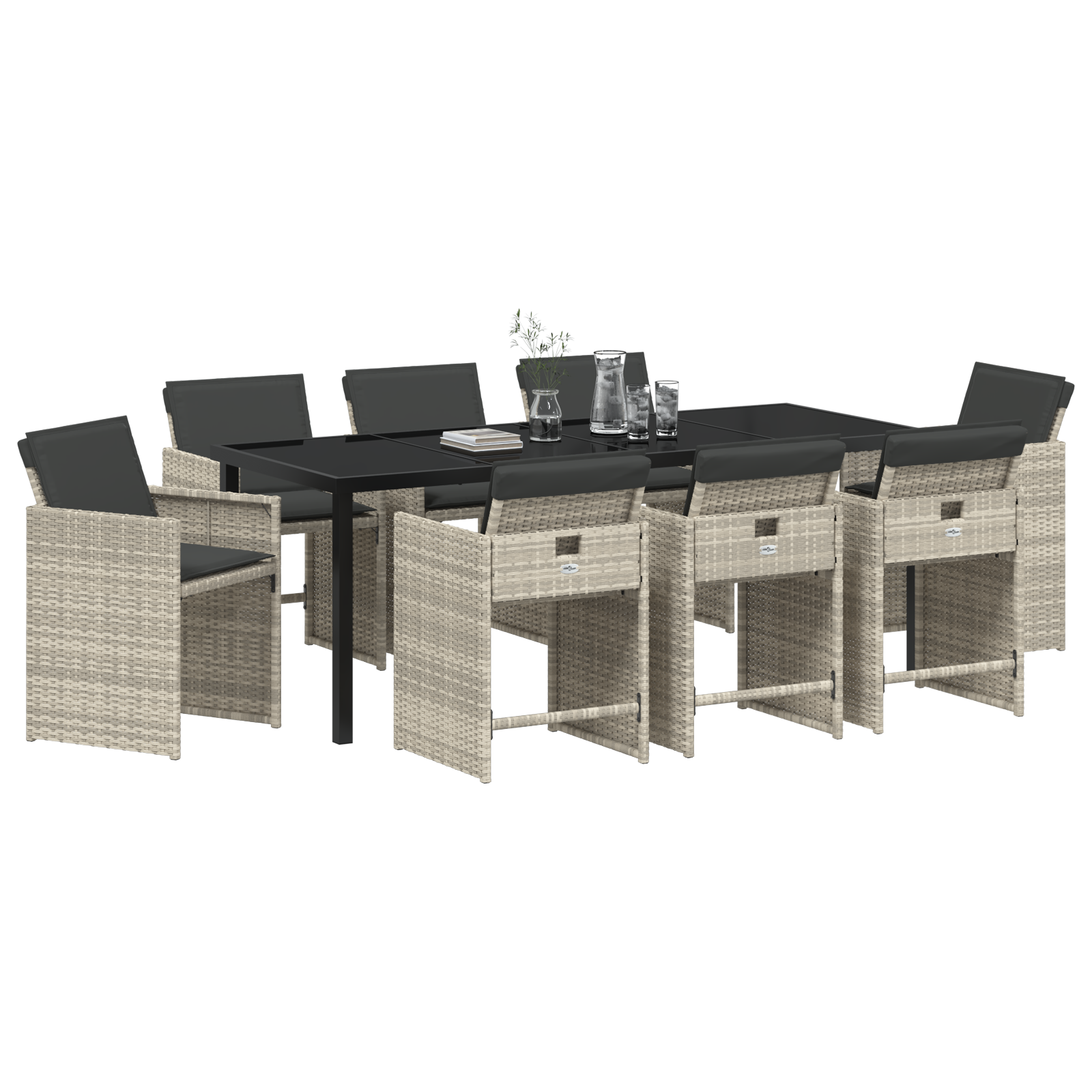 vidaXL 9-delige tuin eetset met kussens lichtgrijs poly rattan