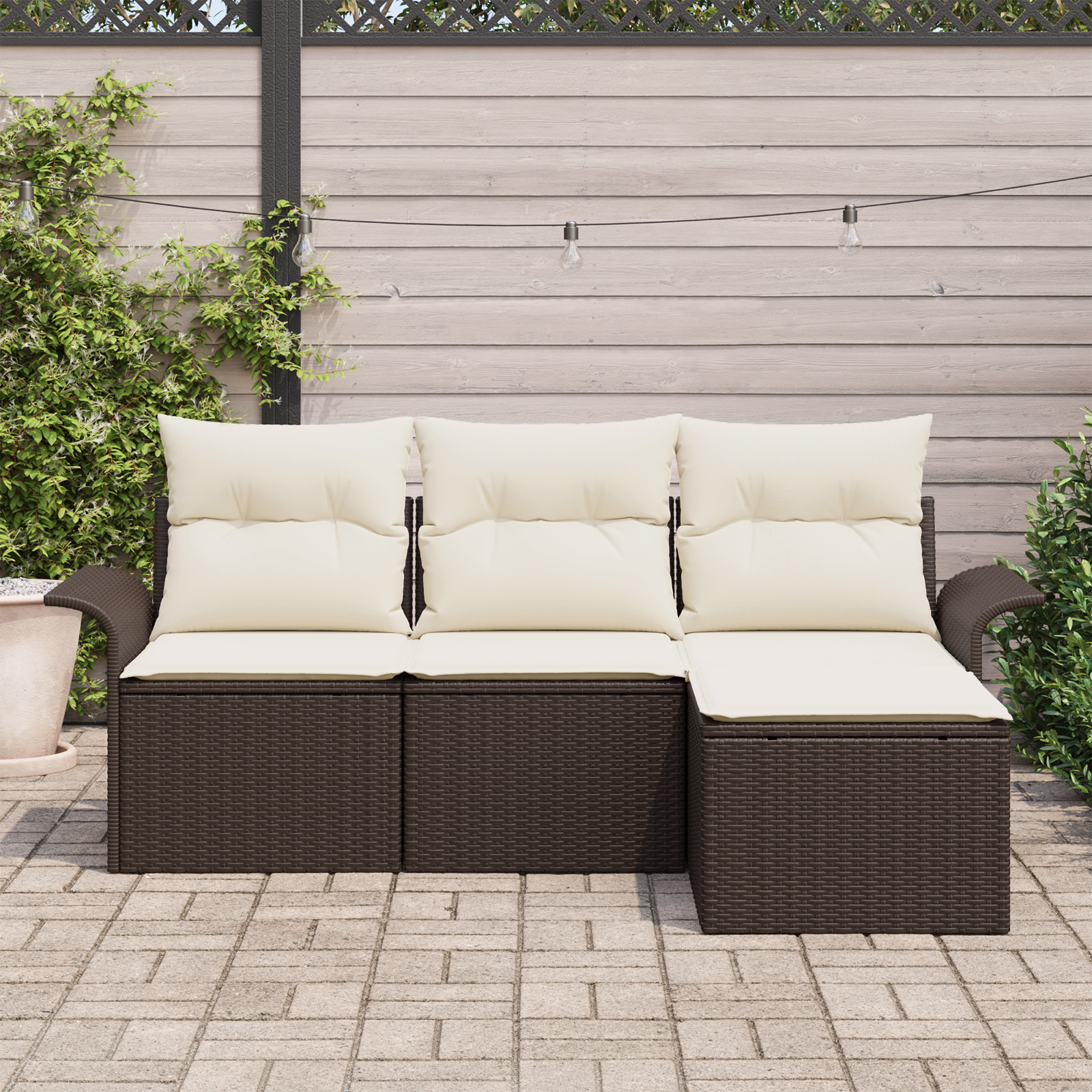 vidaXL 4-delige Tuinbankenset met kussens poly rattan bruin
