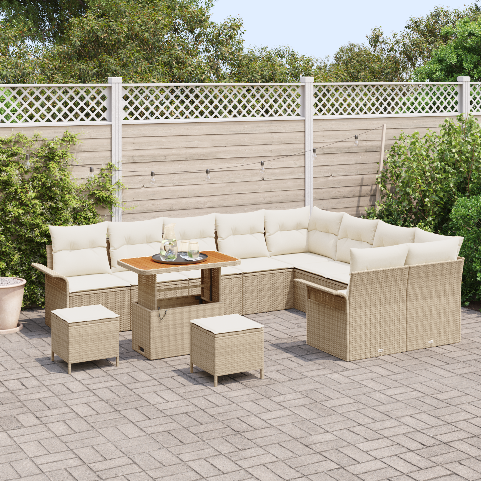 vidaXL 12-delige tuinset met kussens in beige poly rattan en acacia
