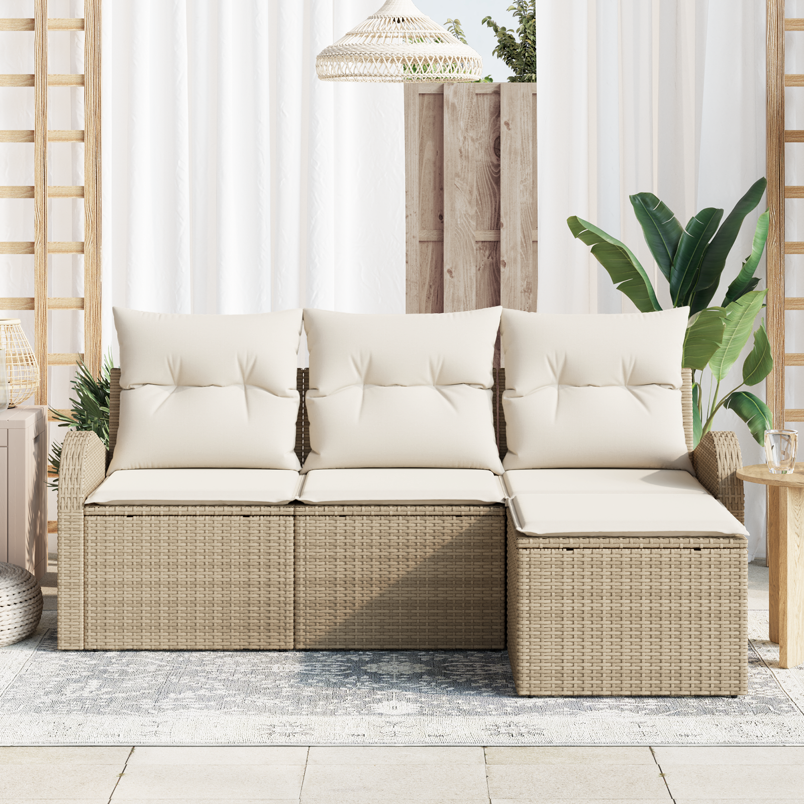 vidaXL 4-delige tuinsofa set met kussens in beige poly rattan