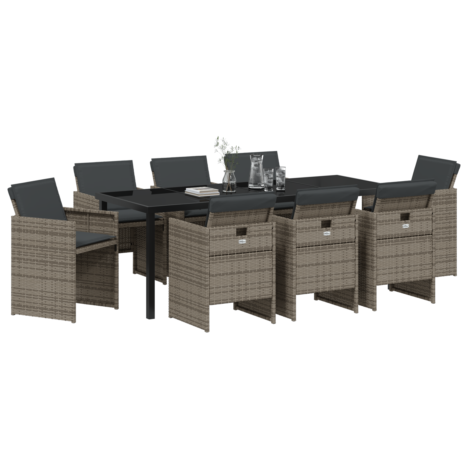 vidaXL 9-delige Tuinset met kussens poly rattan grijs